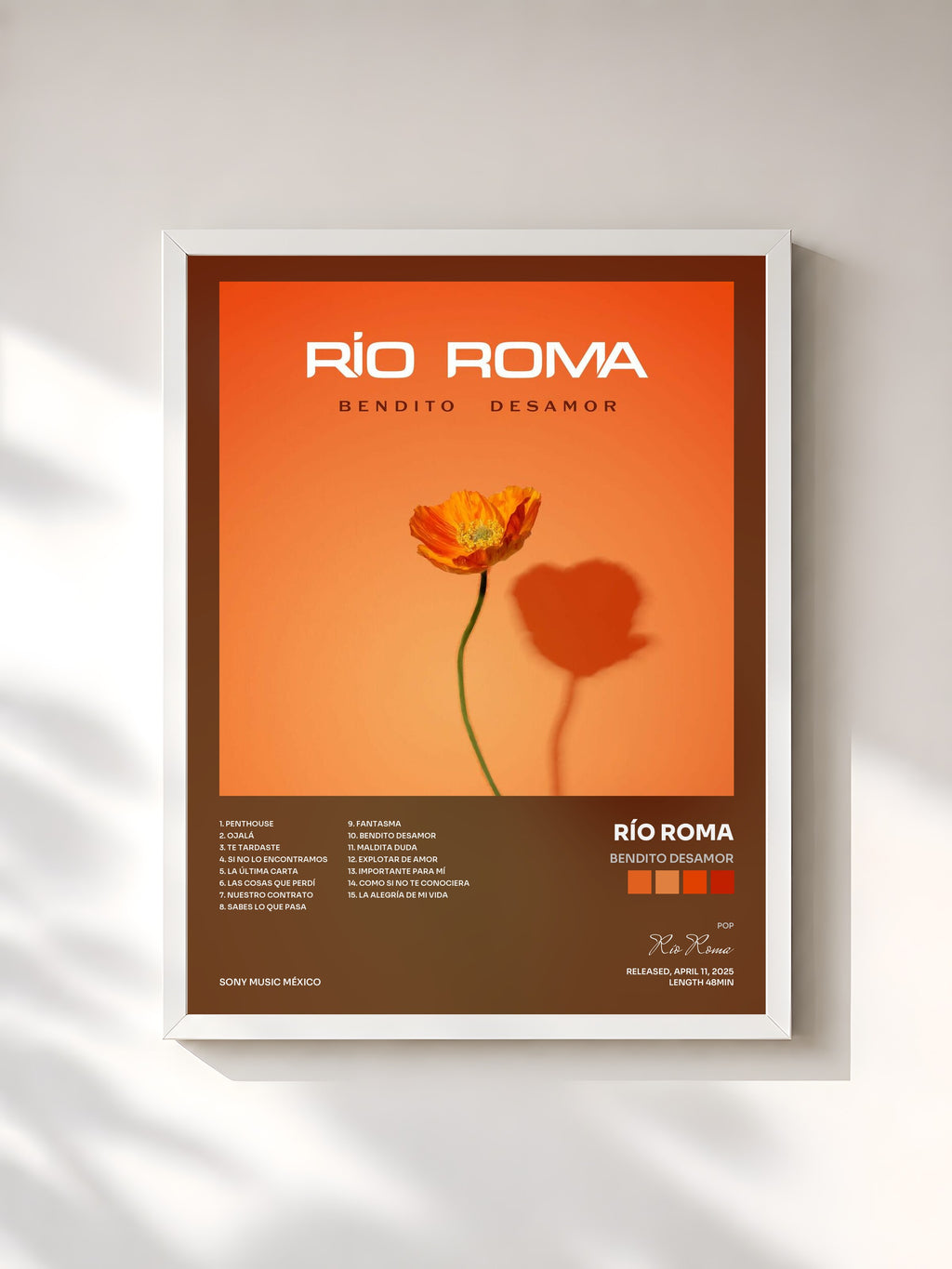 #blanc Tableau de l'album Bendito Desamor de Río Roma, cadre blanc, imprimé et encadré en France