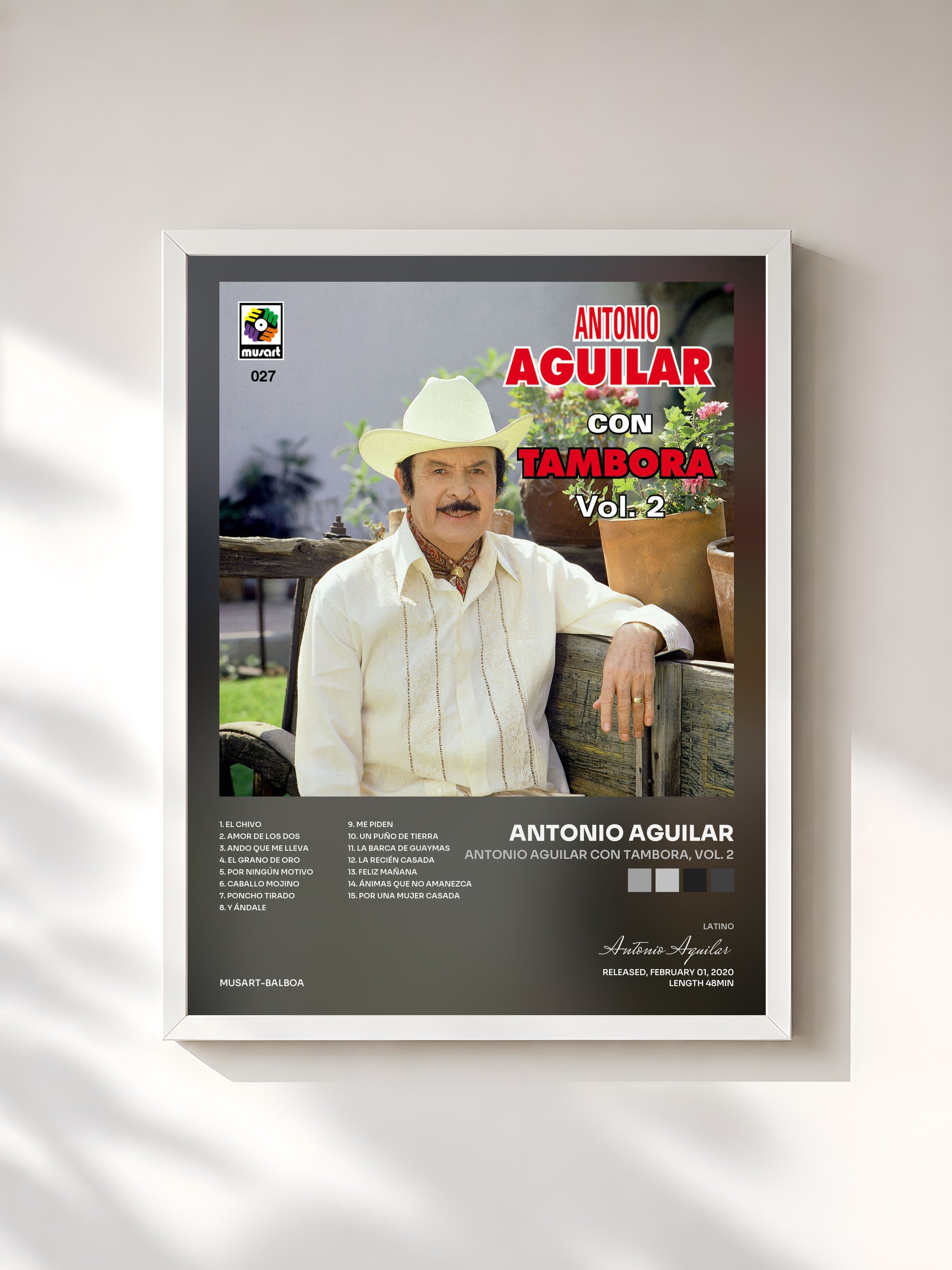 #blanc Tableau de l'album Antonio Aguilar Con Tambora, Vol. 2 de Antonio Aguilar, cadre blanc, imprimé et encadré en France