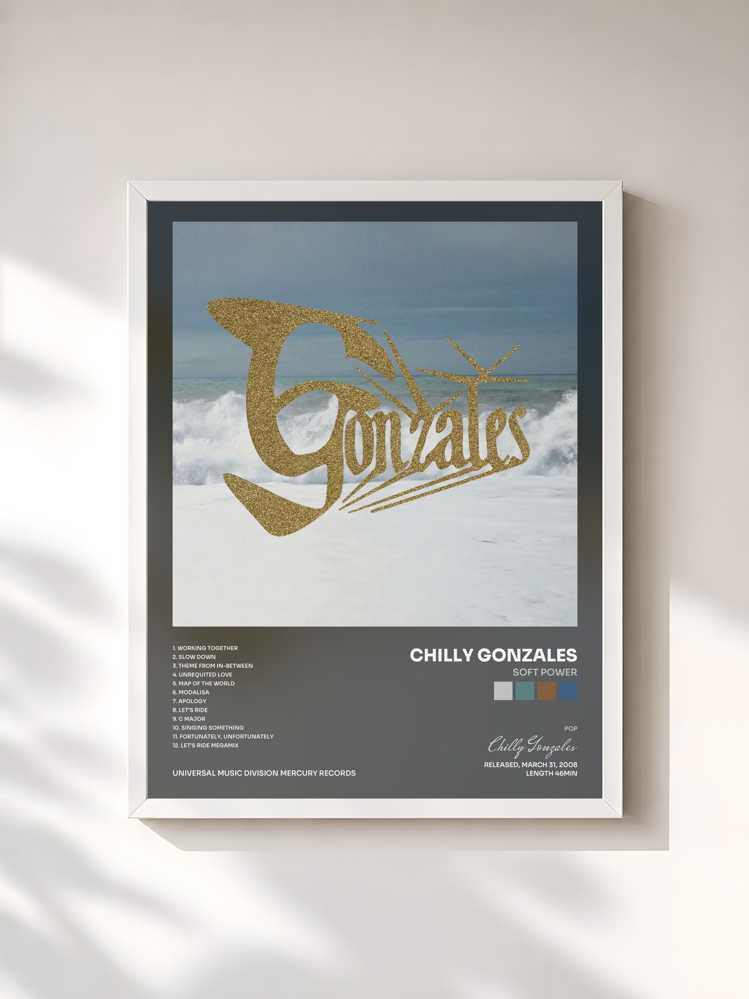#blanc Tableau de l'album Soft Power de Chilly Gonzales, cadre blanc, imprimé et encadré en France