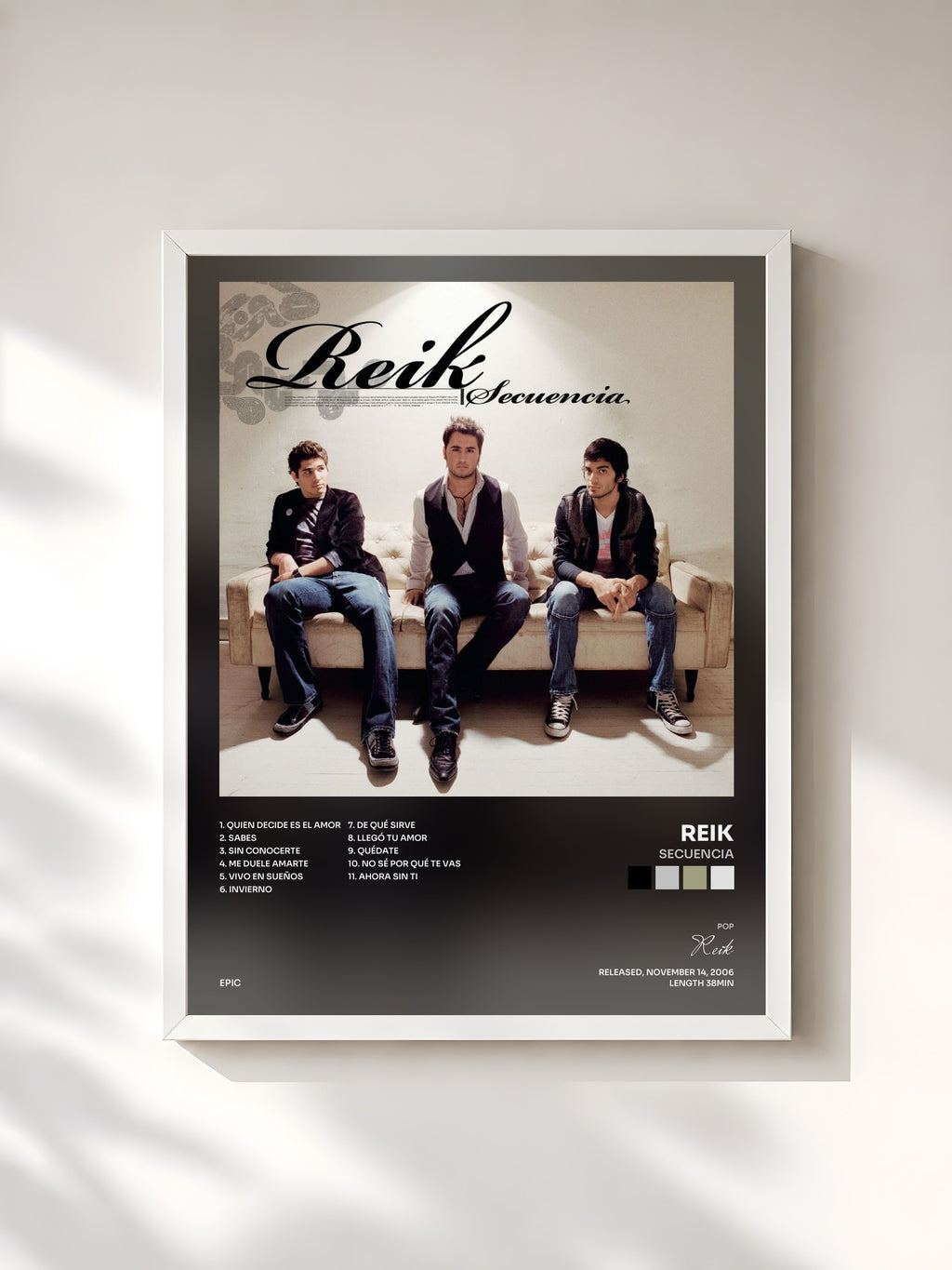 #blanc Tableau de l'album Secuencia de Reik, cadre blanc, imprimé et encadré en France