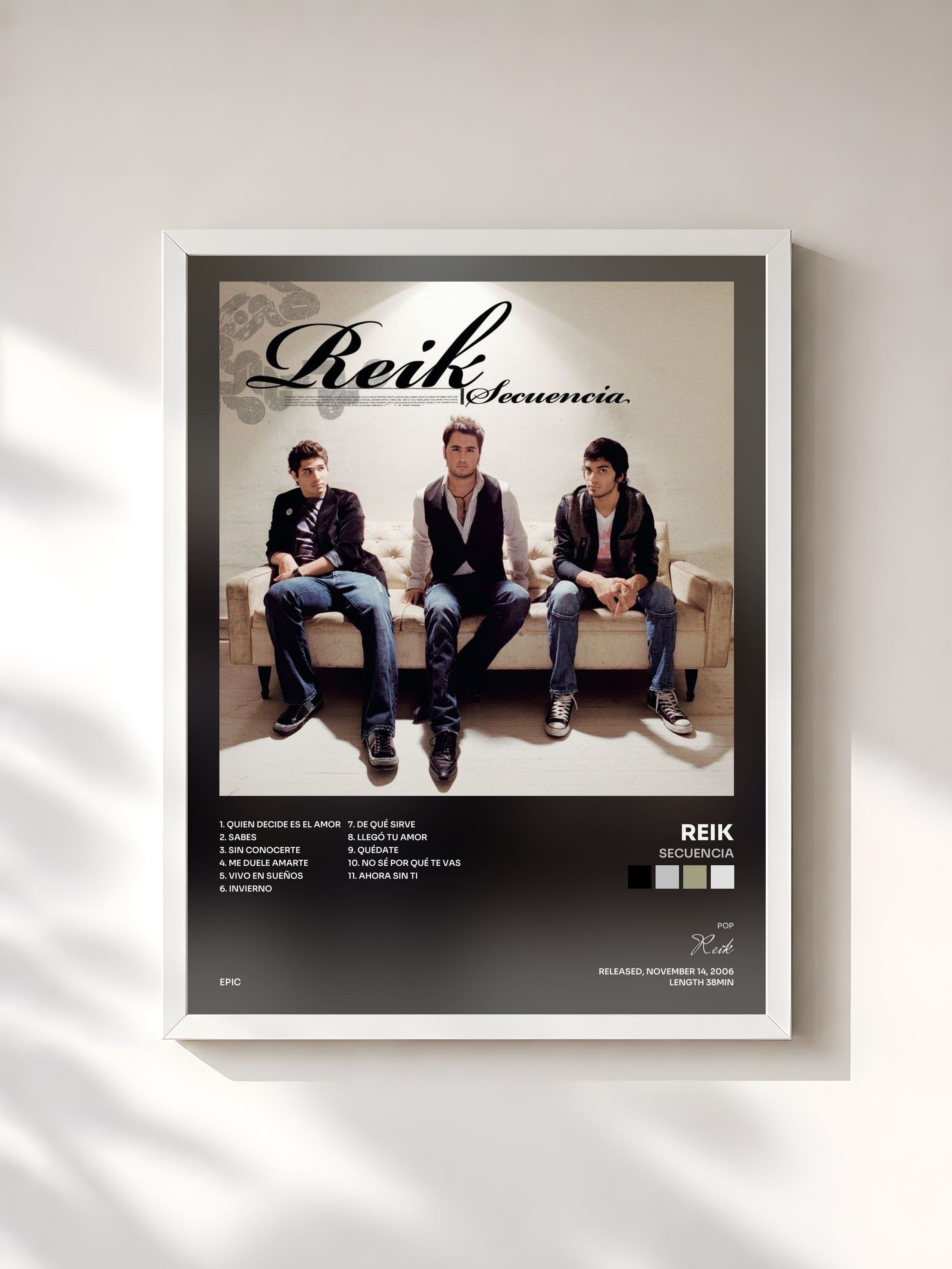 #blanc Tableau de l'album Secuencia de Reik, cadre blanc, imprimé et encadré en France