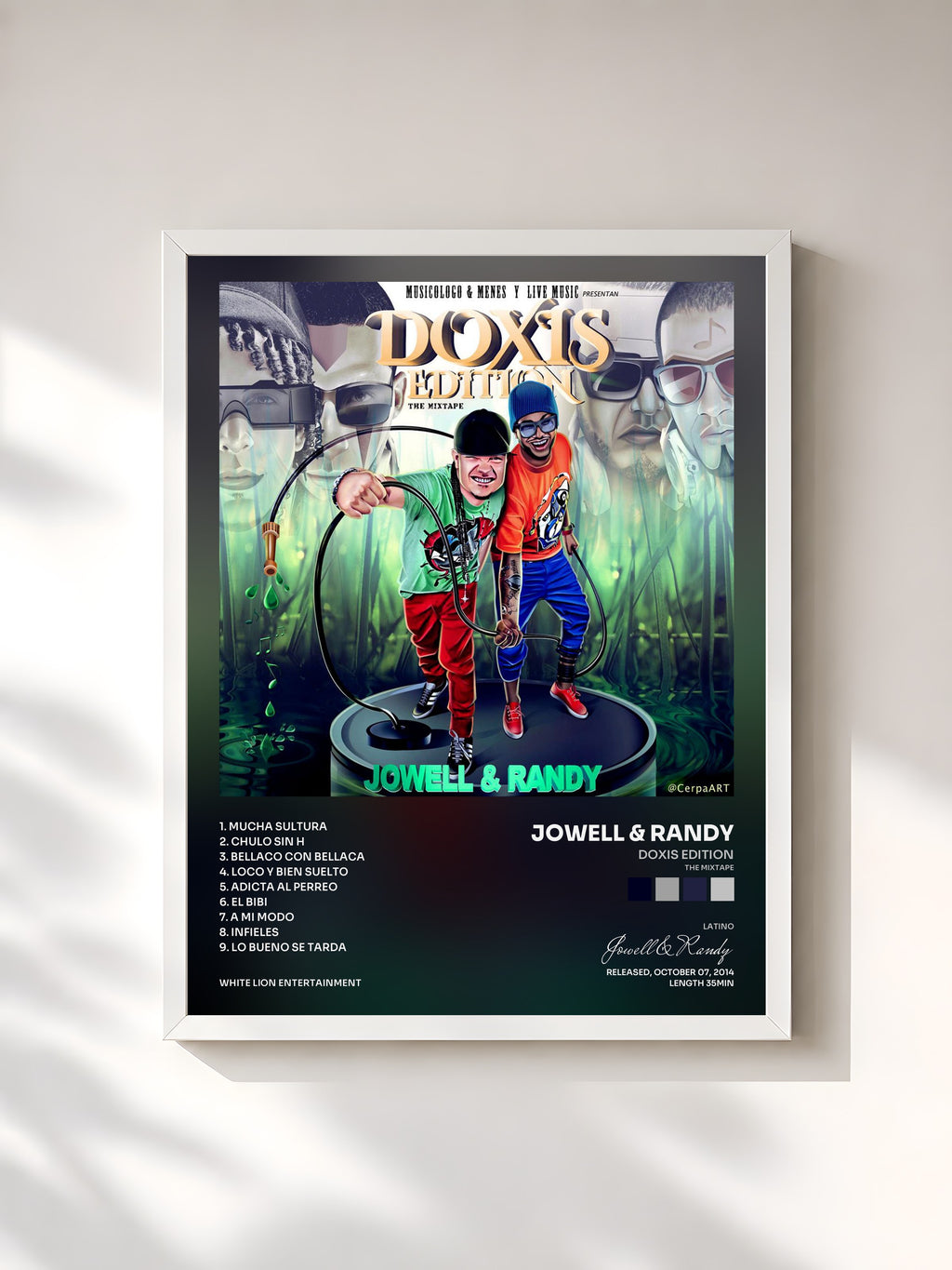 #blanc Tableau de l'album Doxis Edition (The Mixtape) de Jowell & Randy, cadre blanc, imprimé et encadré en France