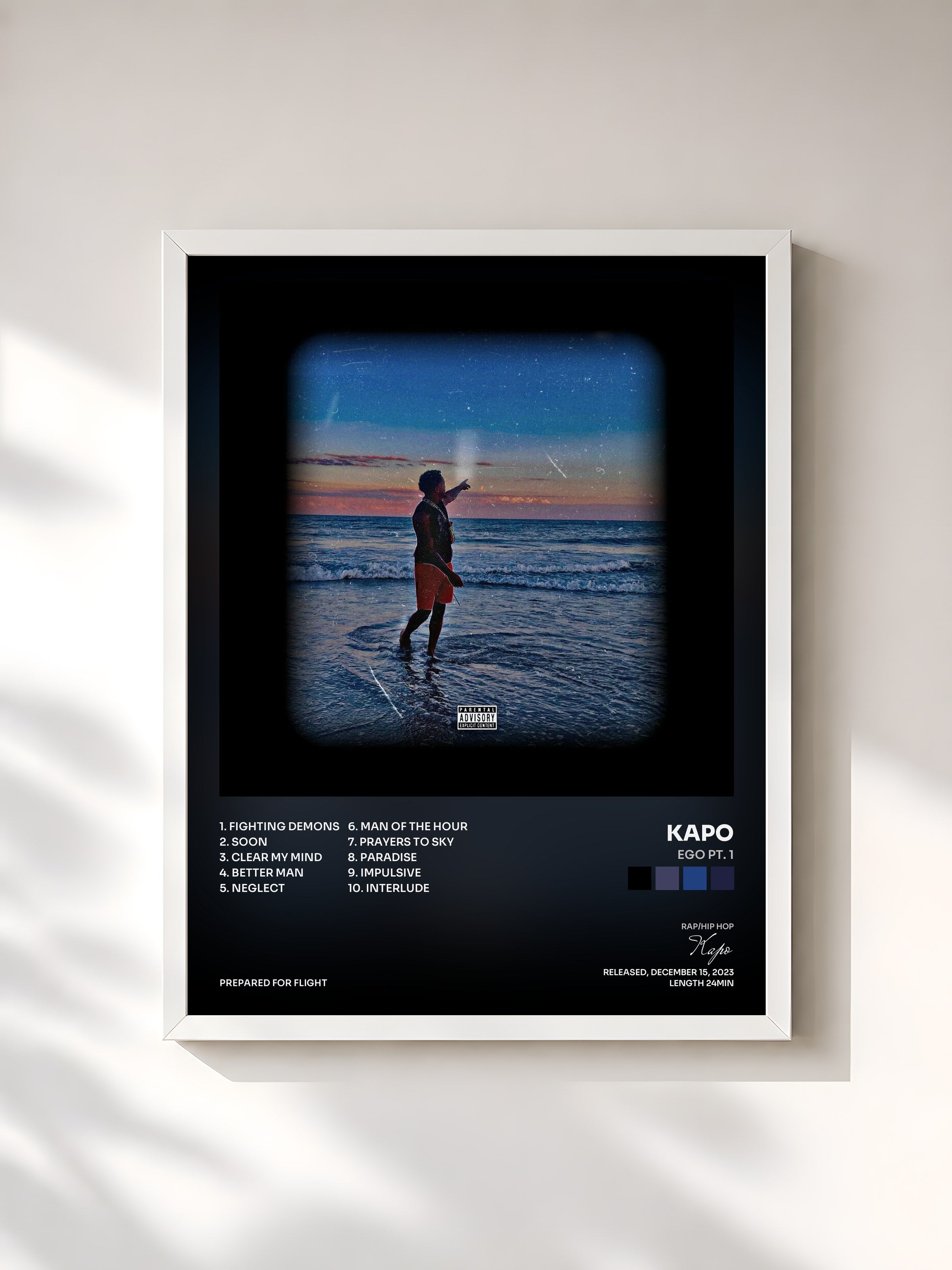 #blanc Tableau de l'album EGO Pt. 1 de Kapo, cadre blanc, imprimé et encadré en France