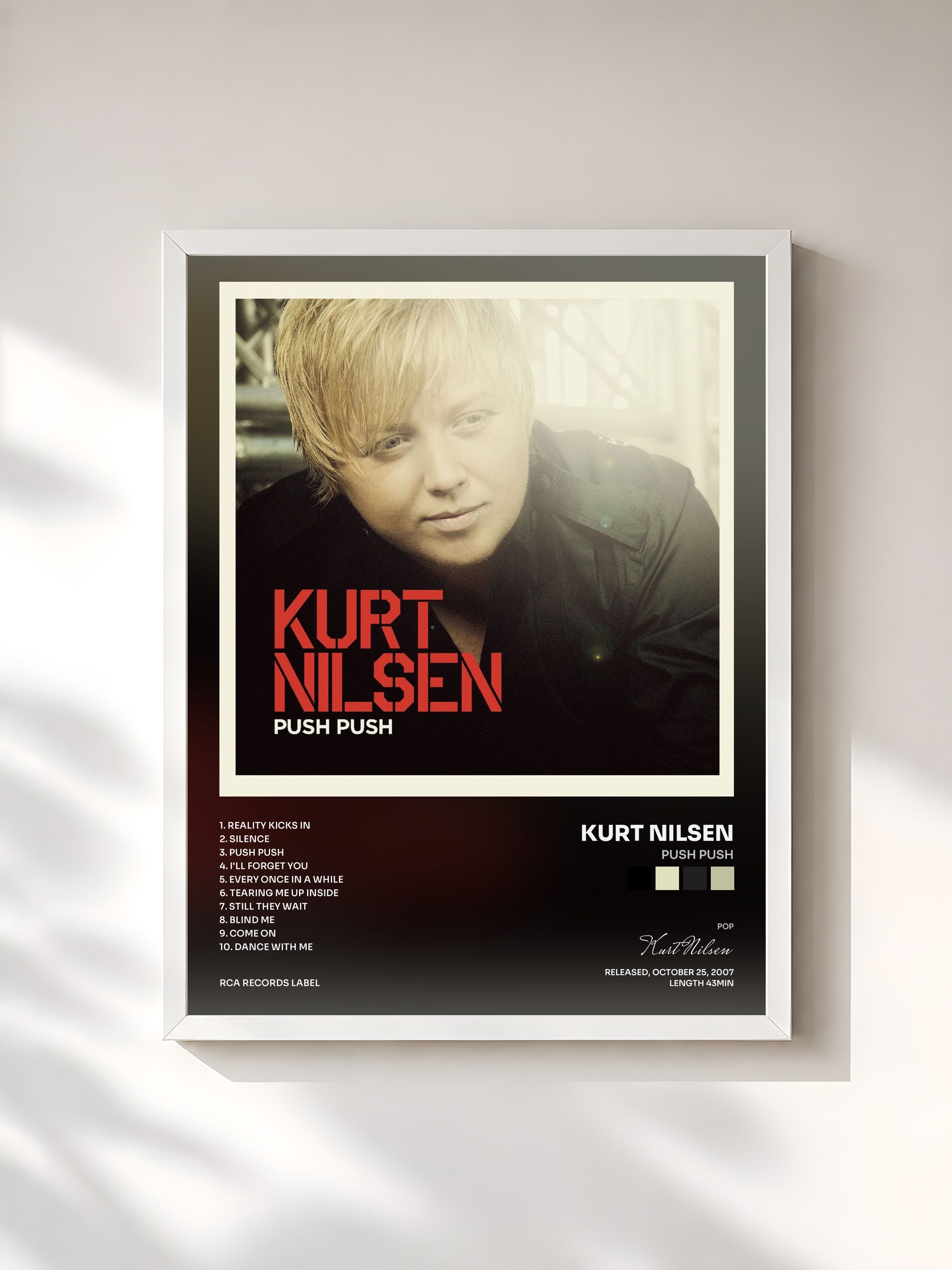 #blanc Tableau de l'album Push Push de Kurt Nilsen, cadre blanc, imprimé et encadré en France