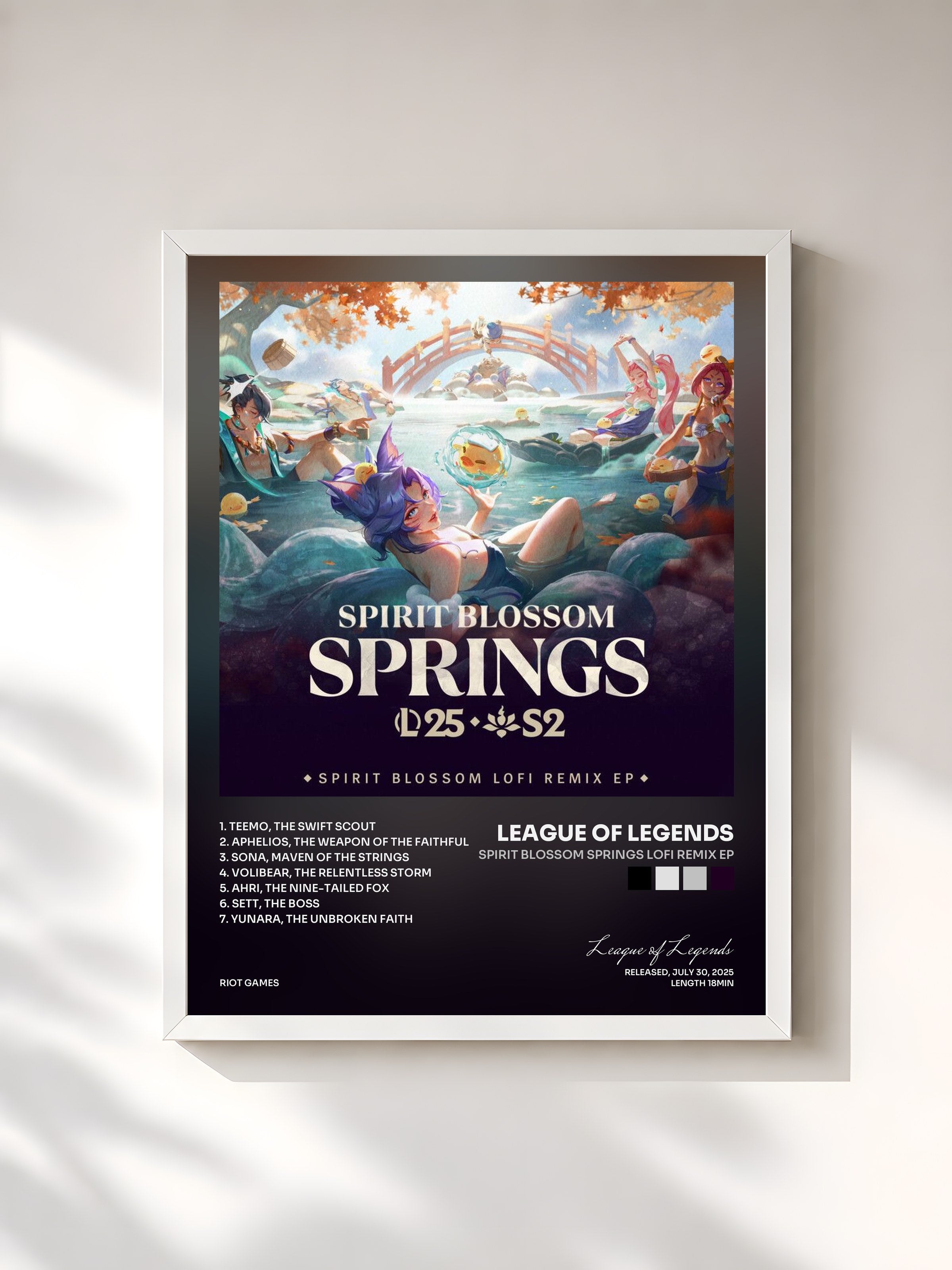 #blanc Tableau de l'album Spirit Blossom Springs Lofi Remix EP de League of Legends, cadre blanc, imprimé et encadré en France