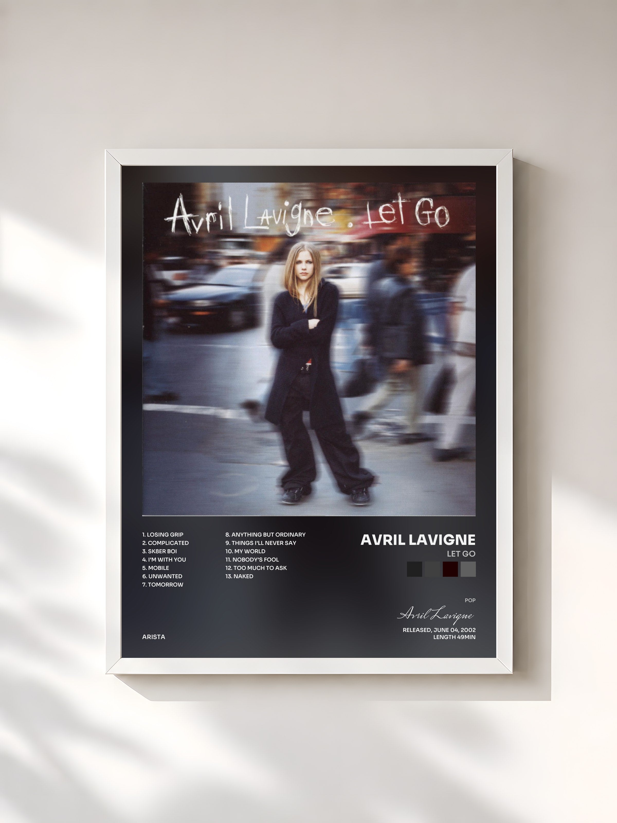 #blanc Tableau de l'album Let Go de Avril Lavigne, cadre blanc, imprimé et encadré en France