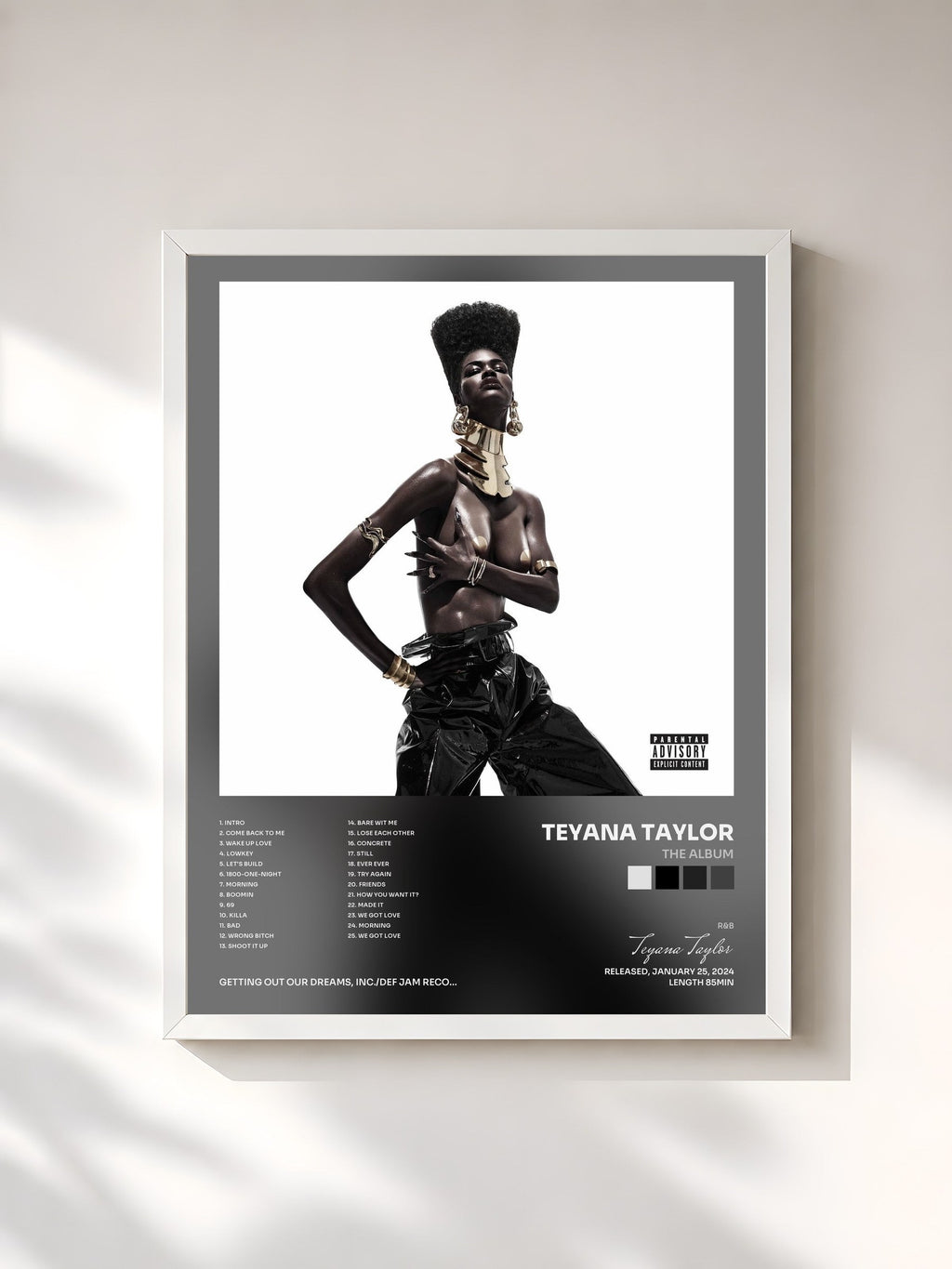 #blanc Tableau de l'album The Album de Teyana Taylor, cadre blanc, imprimé et encadré en France