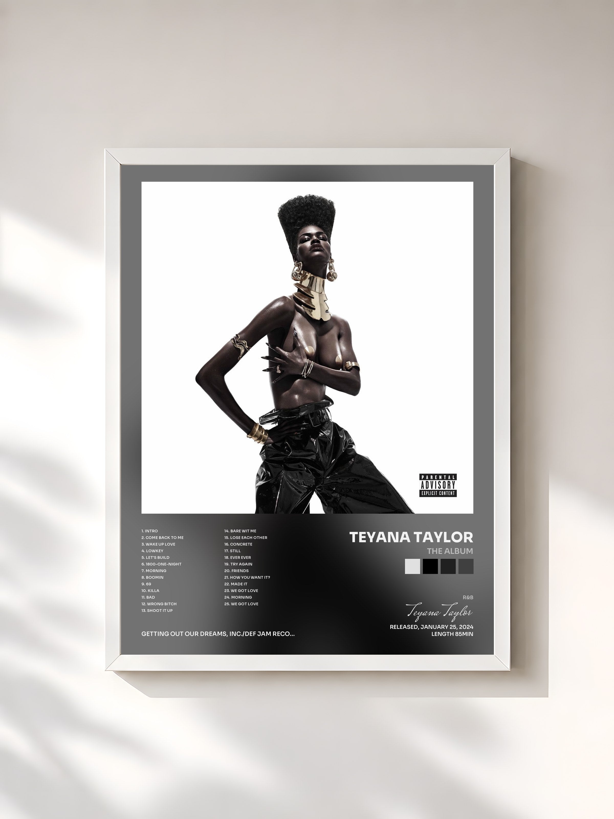 #blanc Tableau de l'album The Album de Teyana Taylor, cadre blanc, imprimé et encadré en France