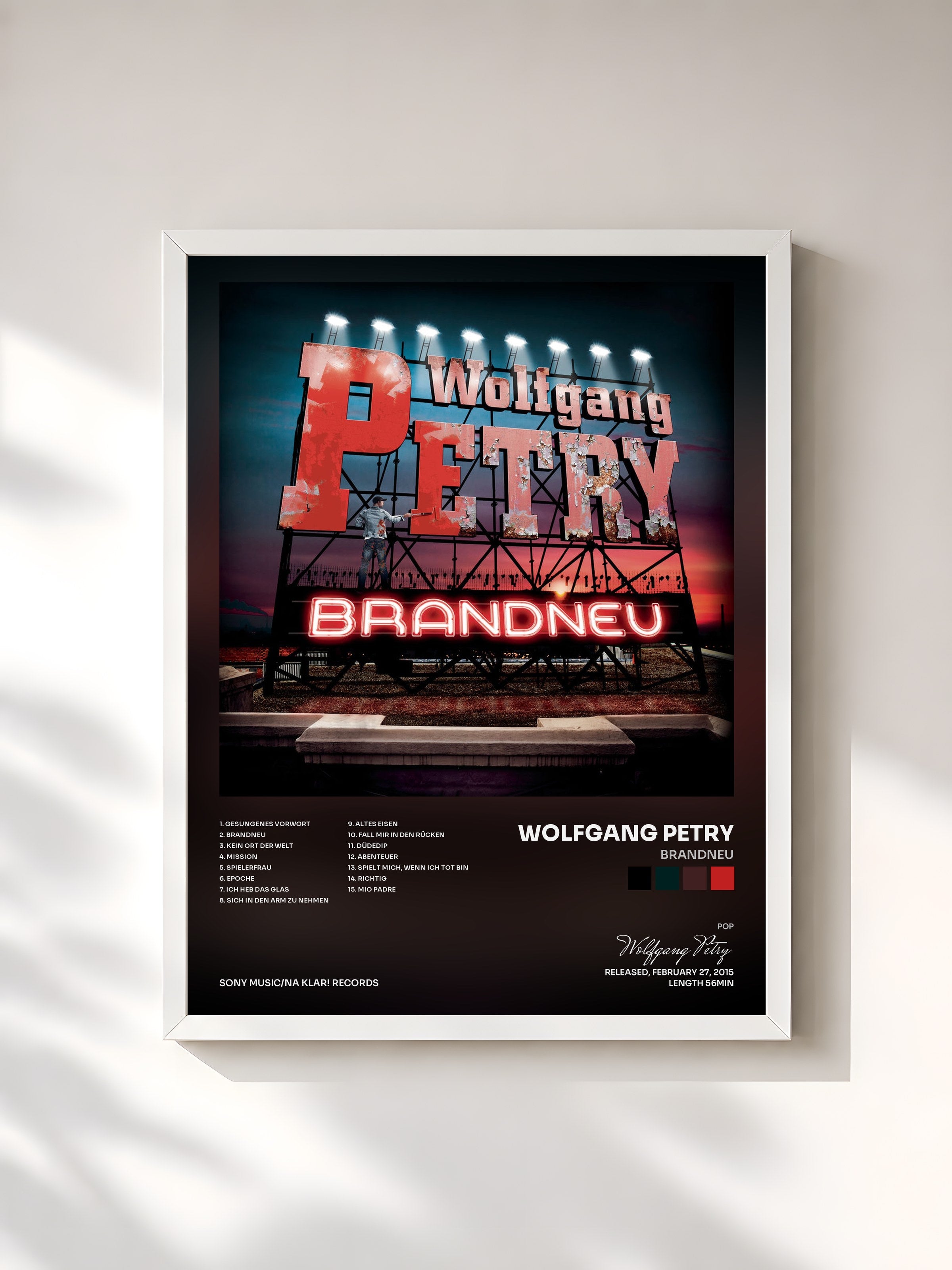 #blanc Tableau de l'album Brandneu de Wolfgang Petry, cadre blanc, imprimé et encadré en France