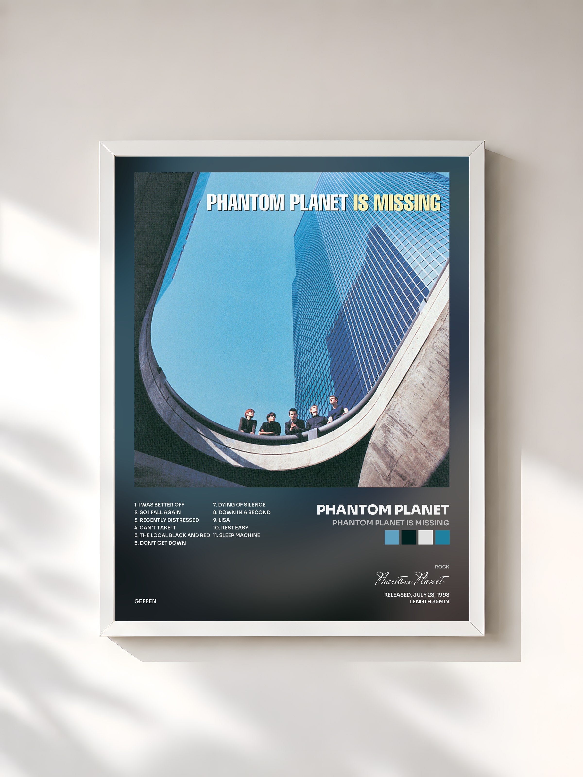 #blanc Tableau de l'album Phantom Planet Is Missing de Phantom Planet, cadre blanc, imprimé et encadré en France