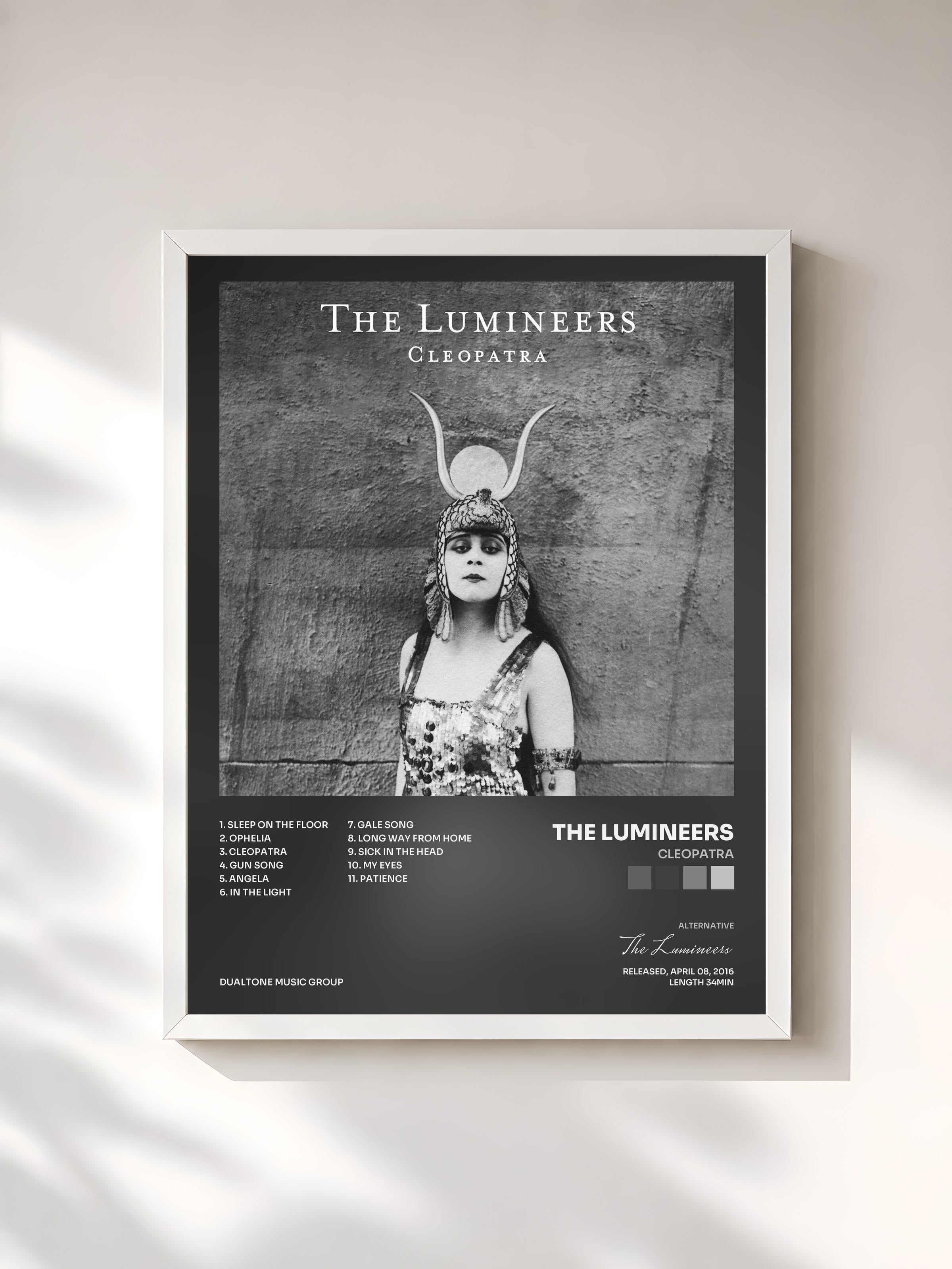 #blanc Tableau de l'album Cleopatra de The Lumineers, cadre blanc, imprimé et encadré en France