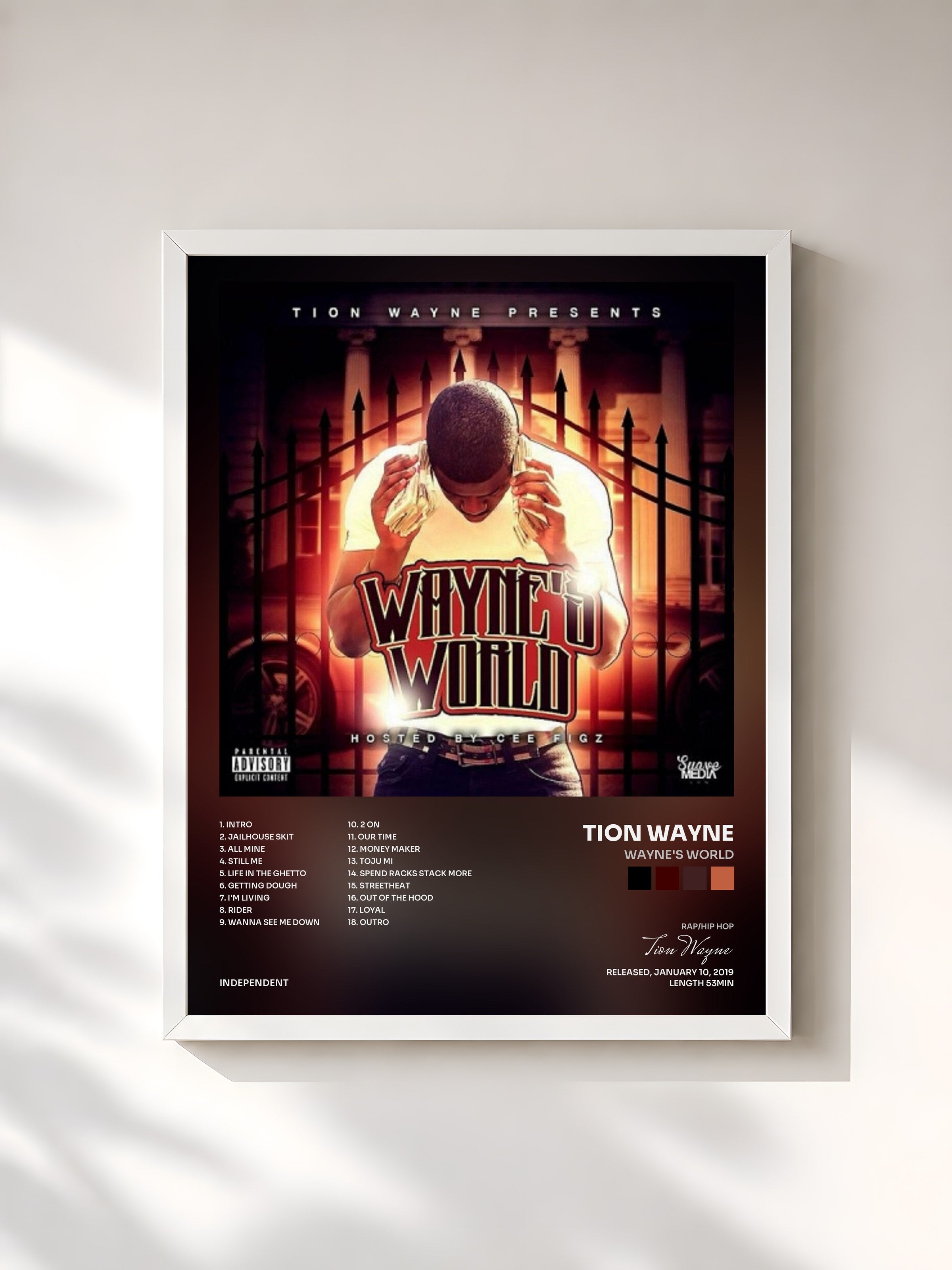 #blanc Tableau de l'album Wayne's World de Tion Wayne, cadre blanc, imprimé et encadré en France