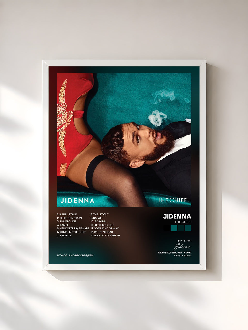 #blanc Tableau de l'album The Chief de Jidenna, cadre blanc, imprimé et encadré en France