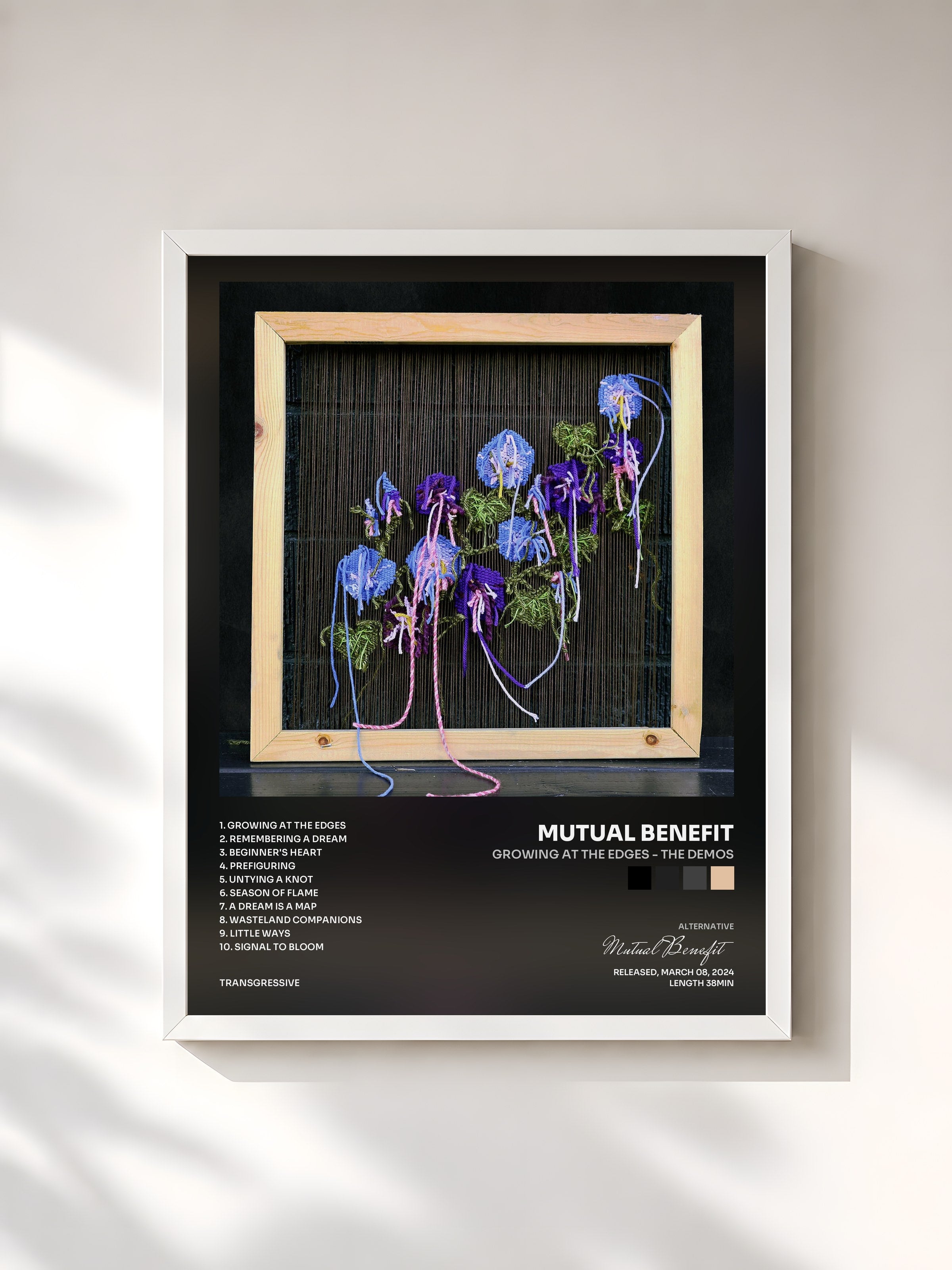 #blanc Tableau de l'album Growing at the Edges - The Demos de Mutual Benefit, cadre blanc, imprimé et encadré en France