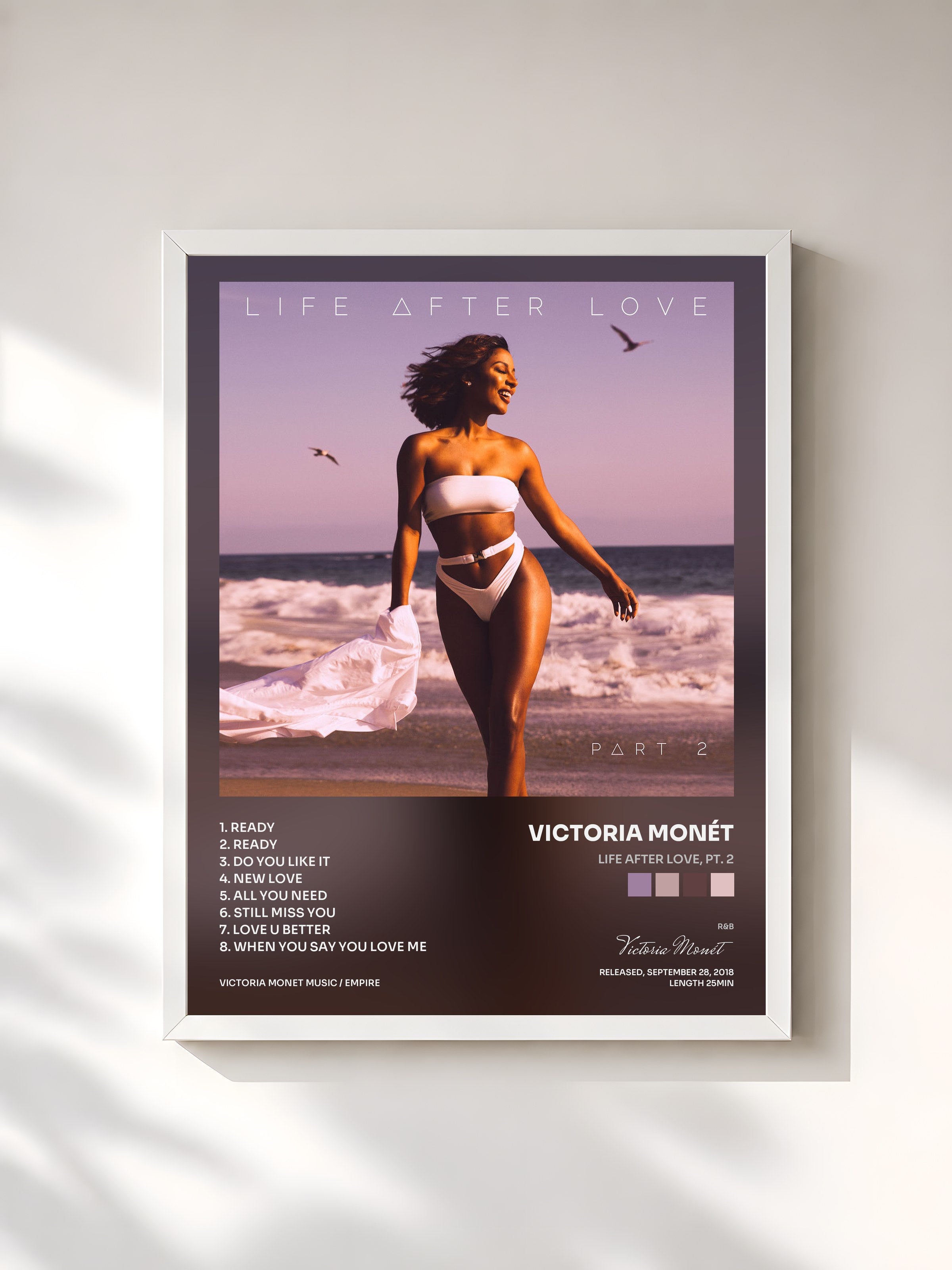 #blanc Tableau de l'album Life After Love, Pt. 2 de Victoria Monét, cadre blanc, imprimé et encadré en France