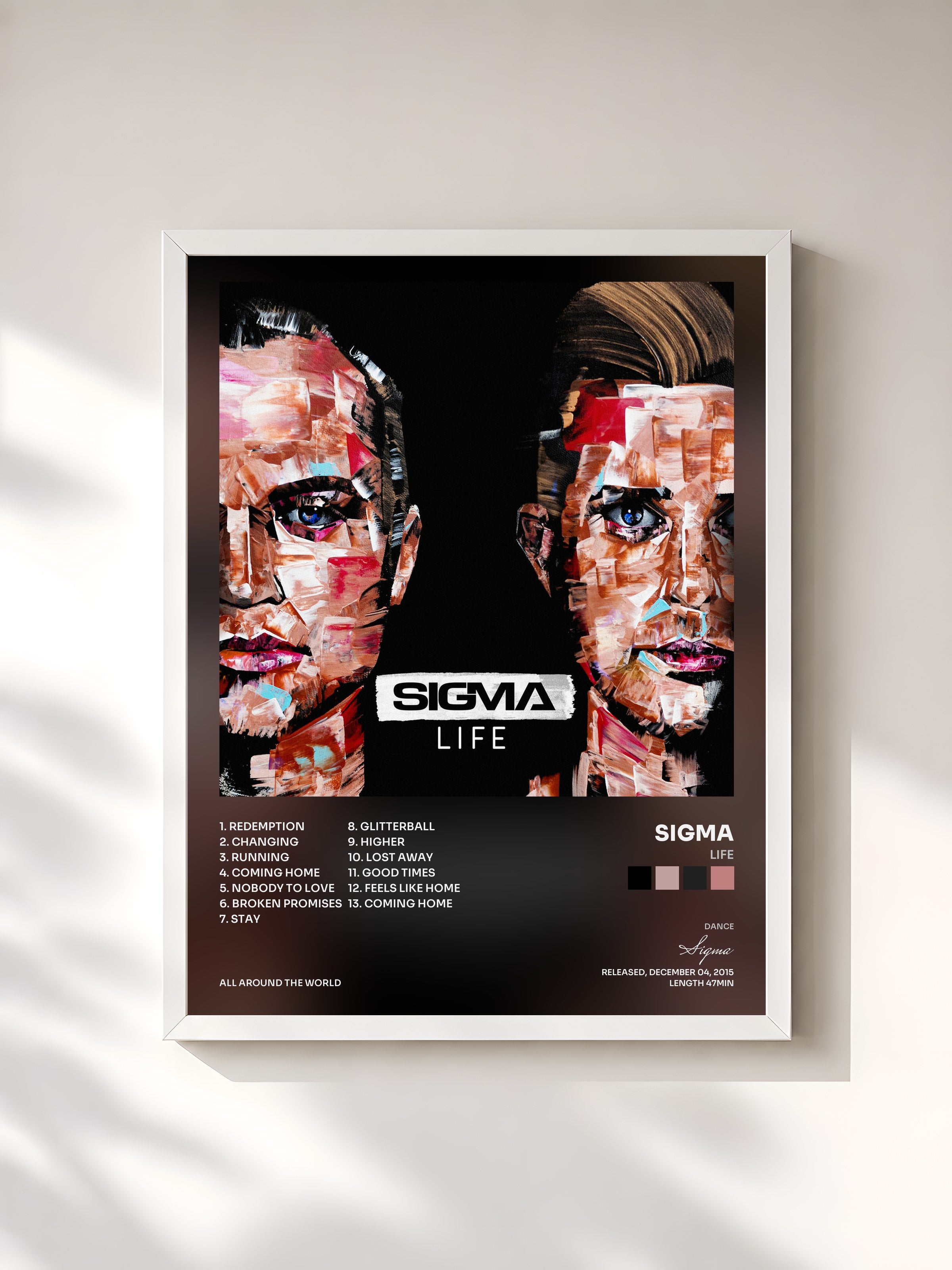 #blanc Tableau de l'album Life de Sigma, cadre blanc, imprimé et encadré en France