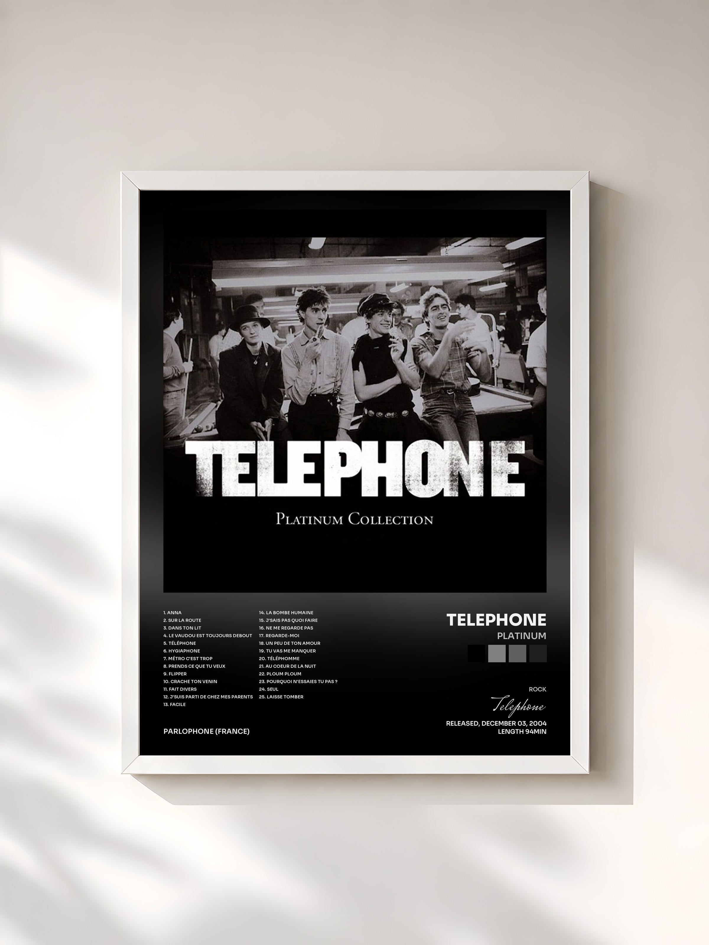 #blanc Tableau de l'album Platinum de Telephone, cadre blanc, imprimé et encadré en France
