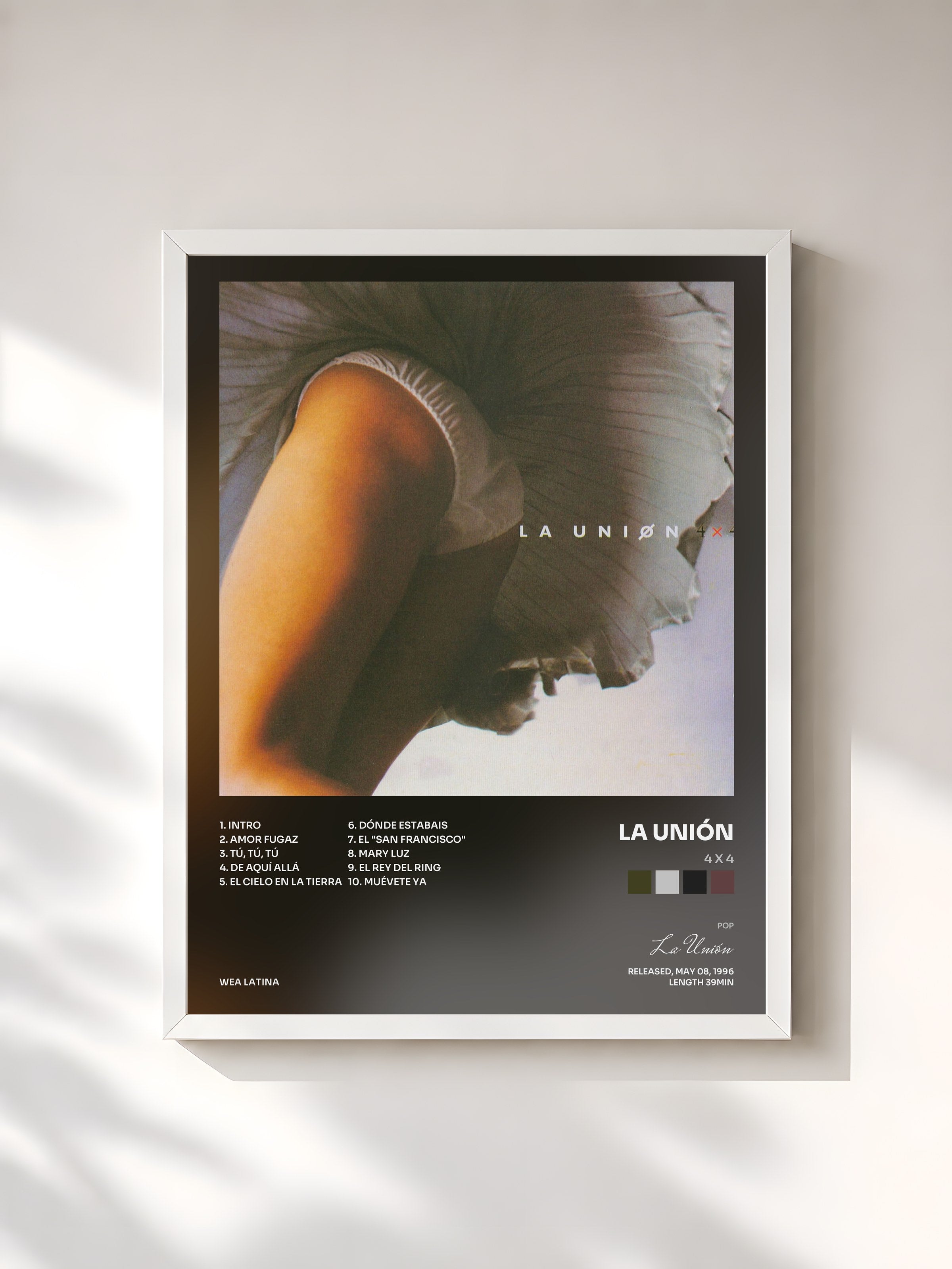 #blanc Tableau de l'album 4 X 4 de La Unión, cadre blanc, imprimé et encadré en France