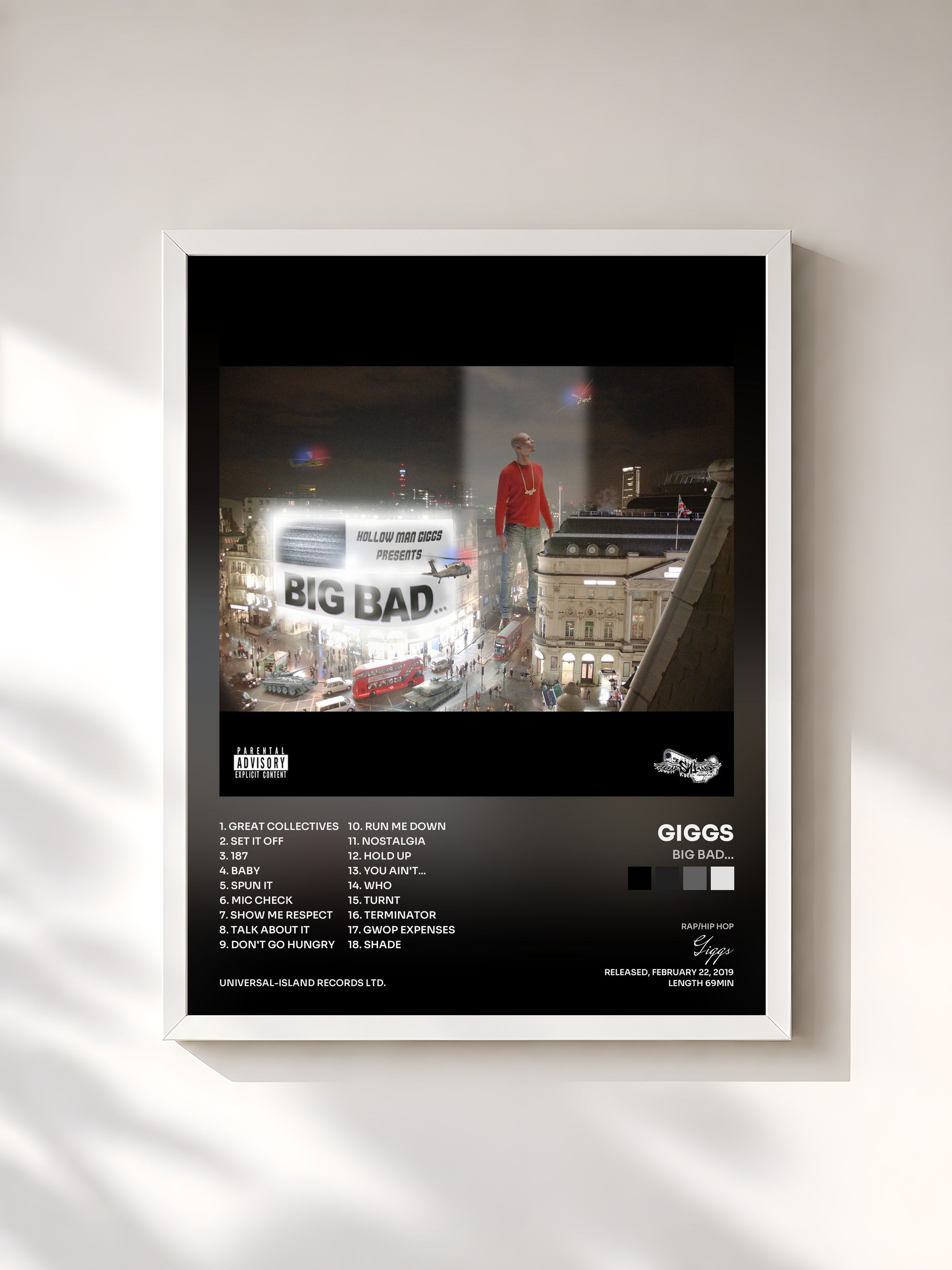 #blanc Tableau de l'album BIG BAD... de Giggs, cadre blanc, imprimé et encadré en France