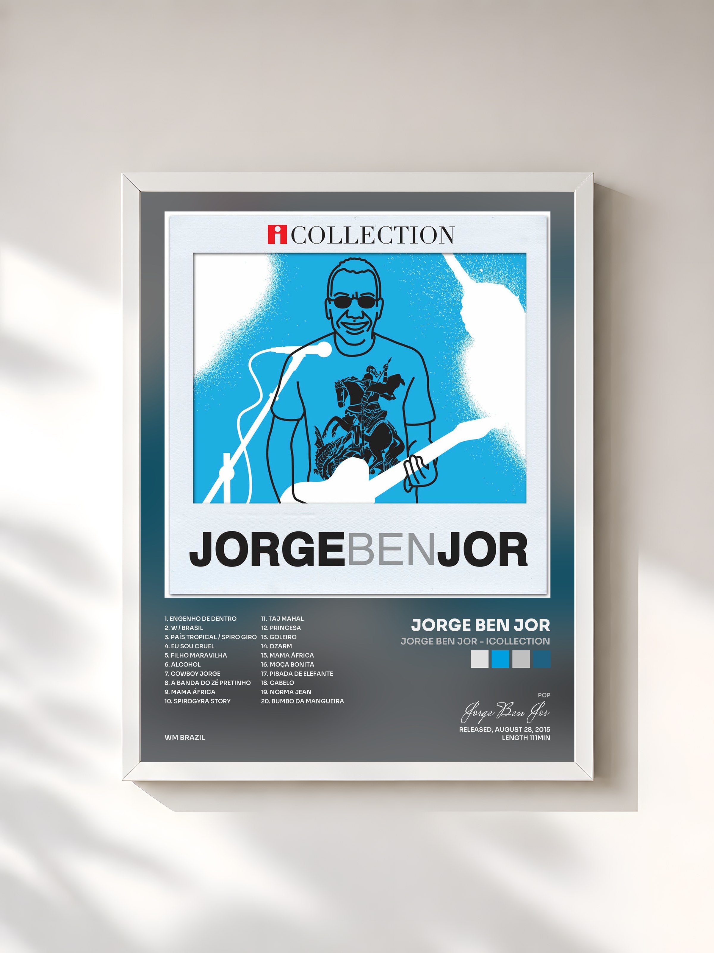 #blanc Tableau de l'album Jorge Ben Jor - iCollection de Jorge Ben Jor, cadre blanc, imprimé et encadré en France