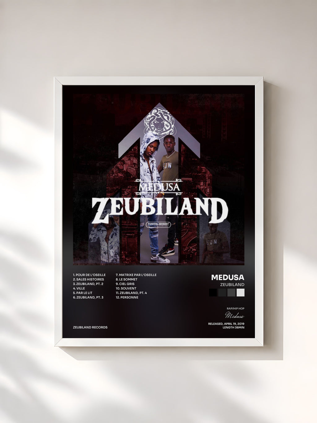 #blanc Tableau de l'album Zeubiland de Medusa, cadre blanc, imprimé et encadré en France