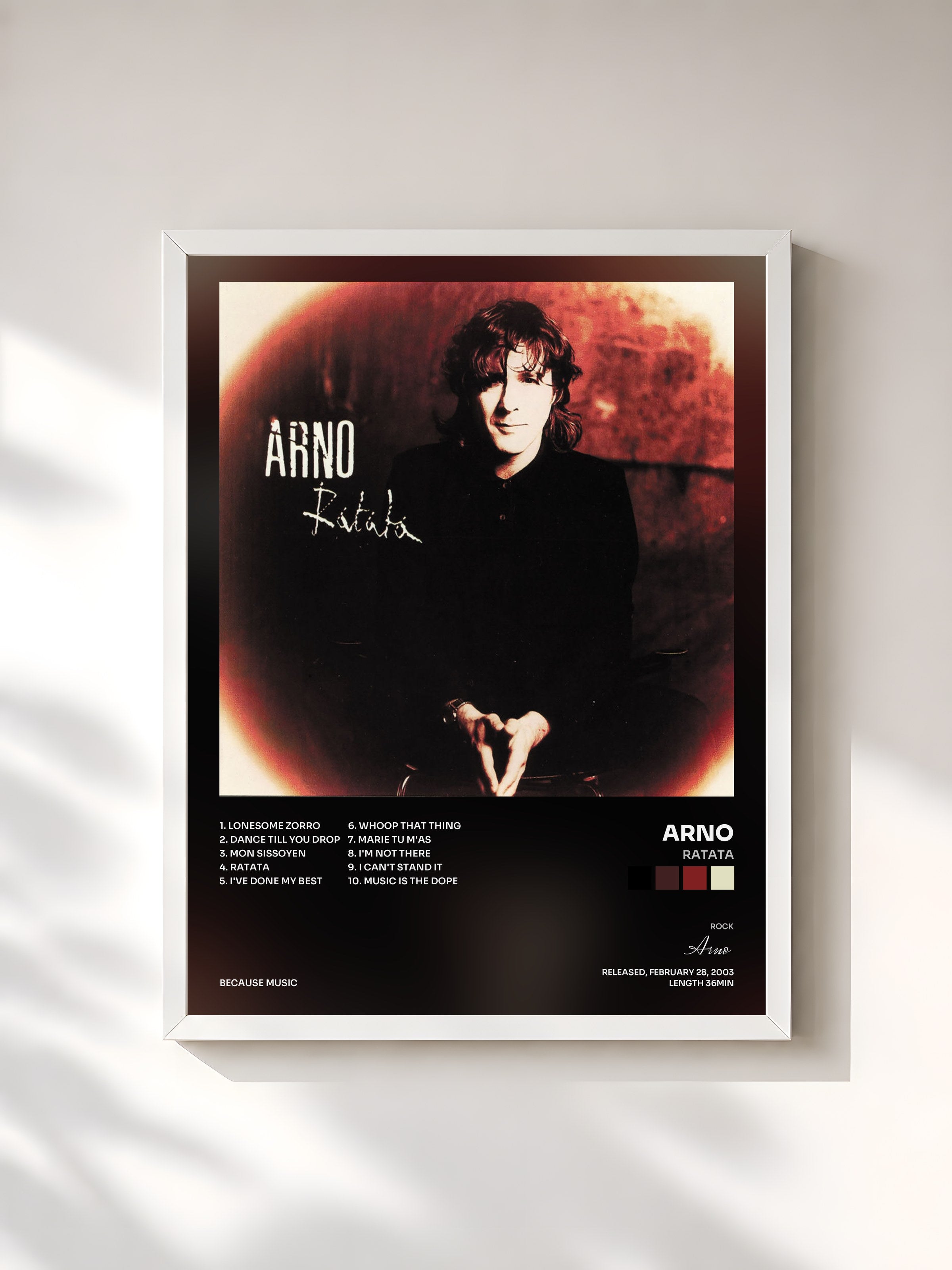 #blanc Tableau de l'album Ratata de Arno, cadre blanc, imprimé et encadré en France