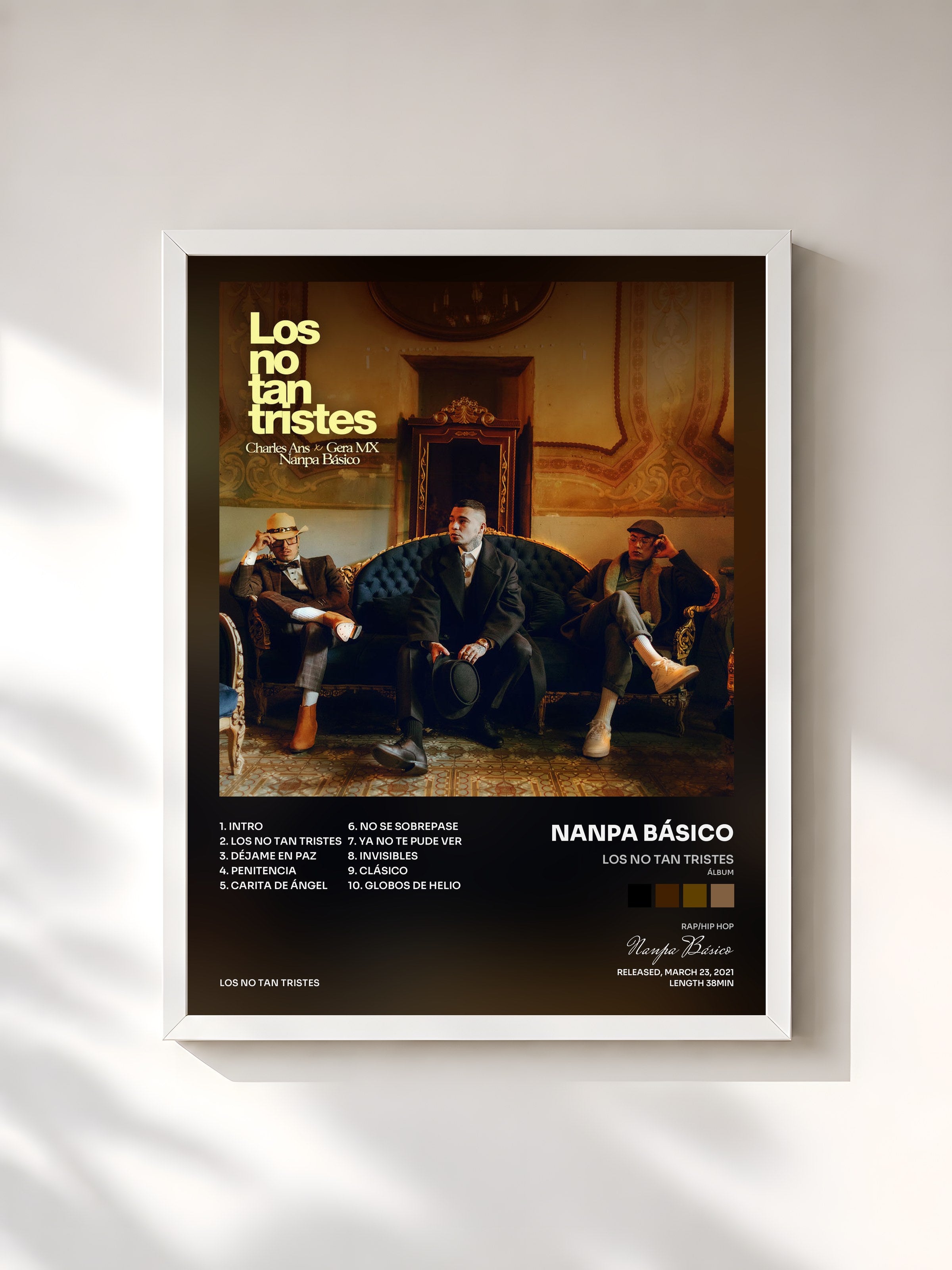 #blanc Tableau de l'album Los No Tan Tristes (Álbum) de Nanpa Básico, cadre blanc, imprimé et encadré en France