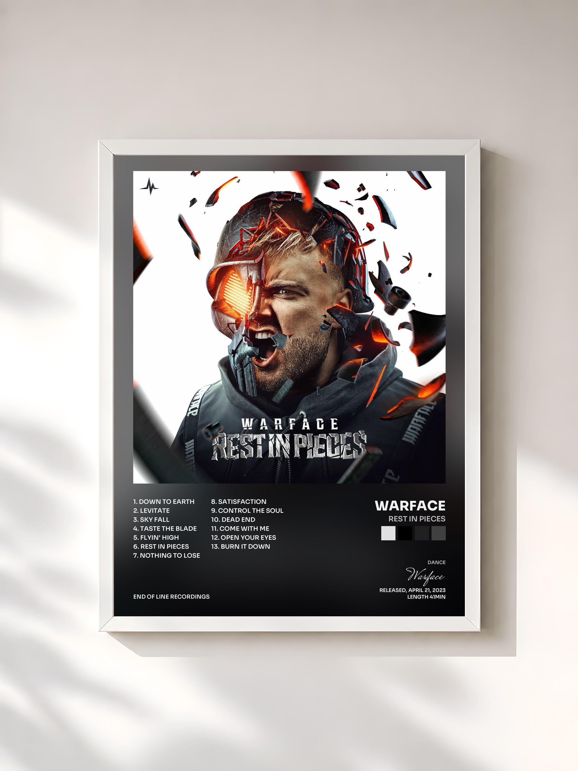 #blanc Tableau de l'album Rest In Pieces de Warface, cadre blanc, imprimé et encadré en France