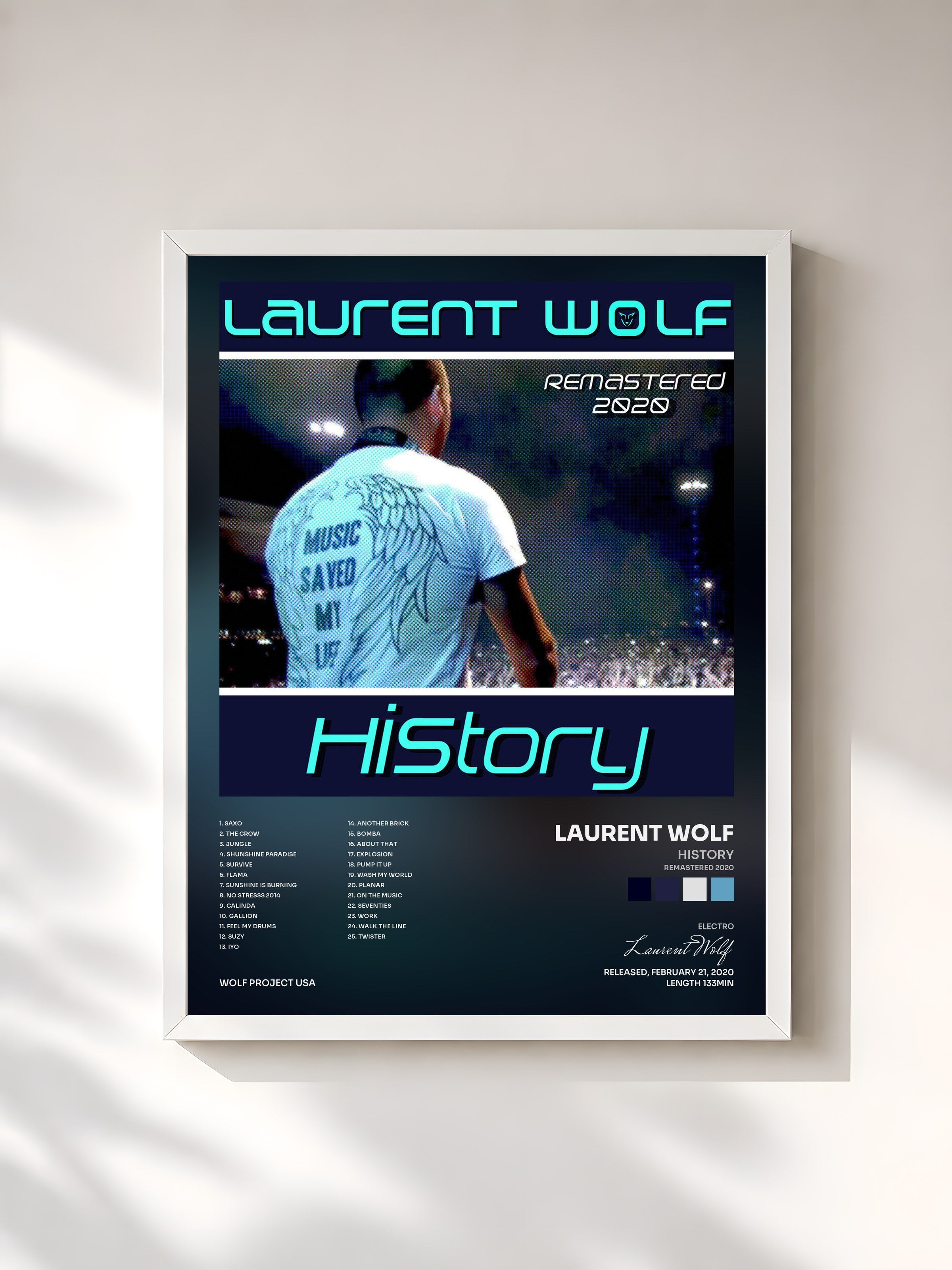 #blanc Tableau de l'album History (Remastered 2020) de Laurent Wolf, cadre blanc, imprimé et encadré en France