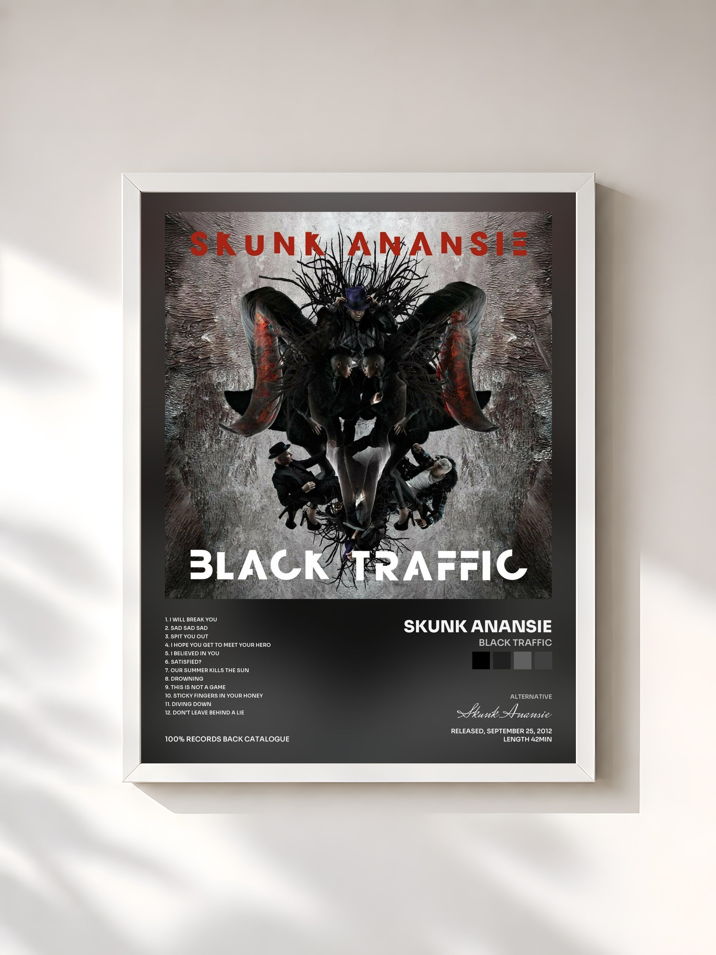 #blanc Tableau de l'album Black Traffic de Skunk Anansie, cadre blanc, imprimé et encadré en France