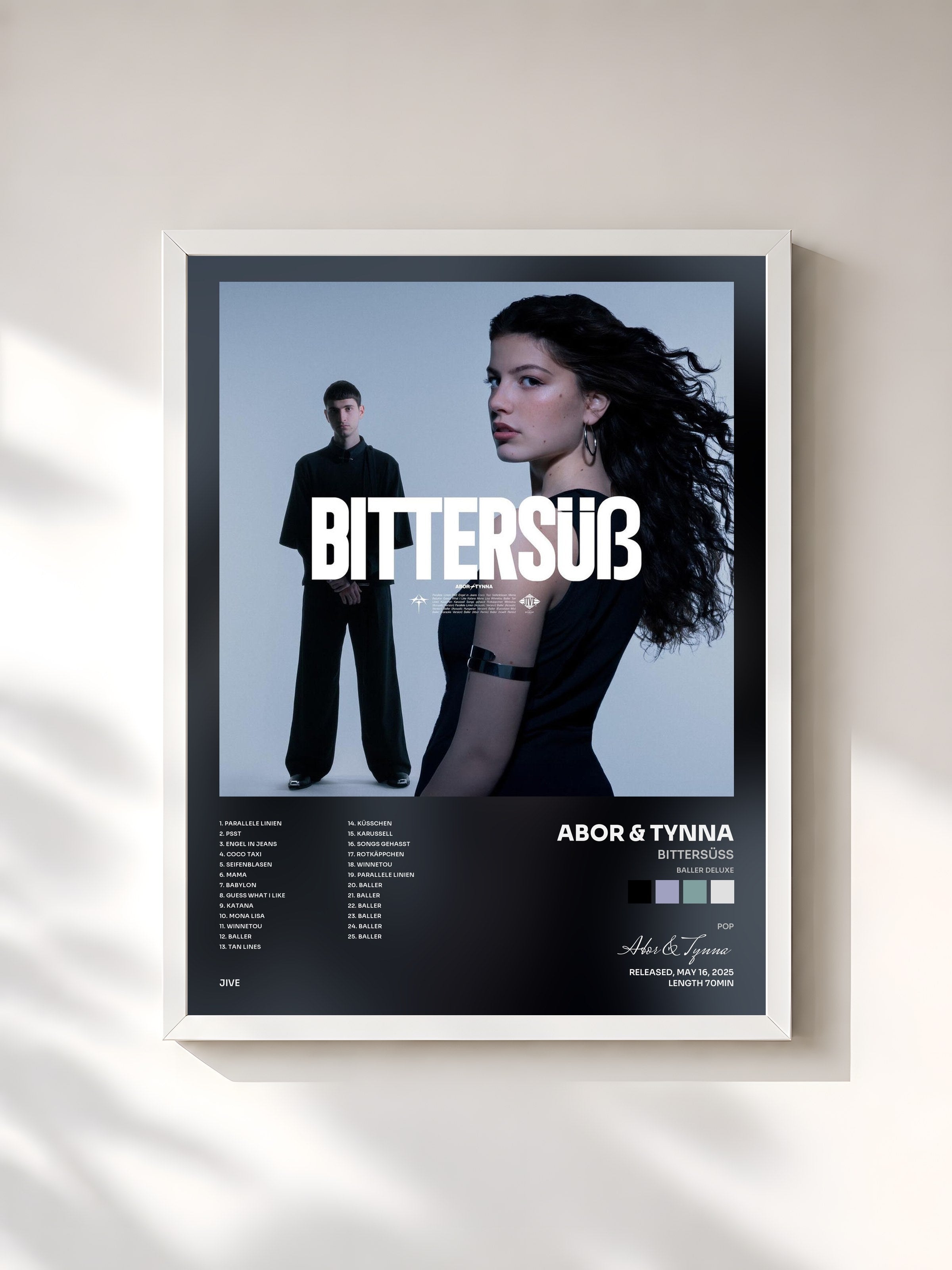 #blanc Tableau de l'album Bittersüß (Baller Deluxe) de Abor & Tynna, cadre blanc, imprimé et encadré en France