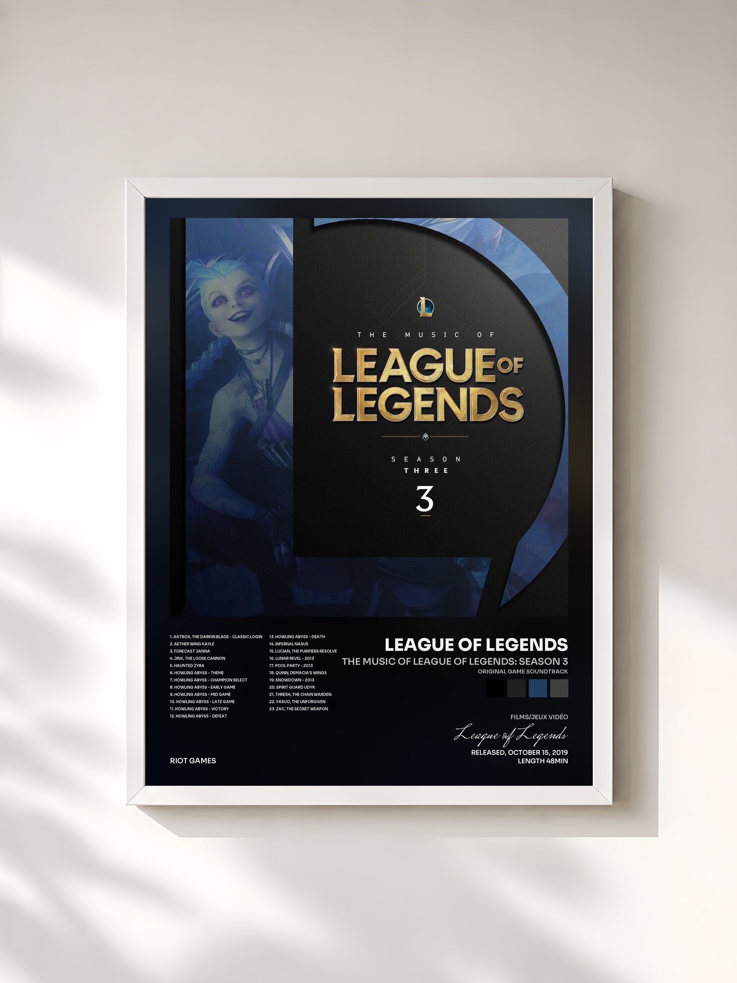 #blanc Tableau de l'album The Music of League of Legends: Season 3 (Original Game Soundtrack) de League of Legends, cadre blanc, imprimé et encadré en France
