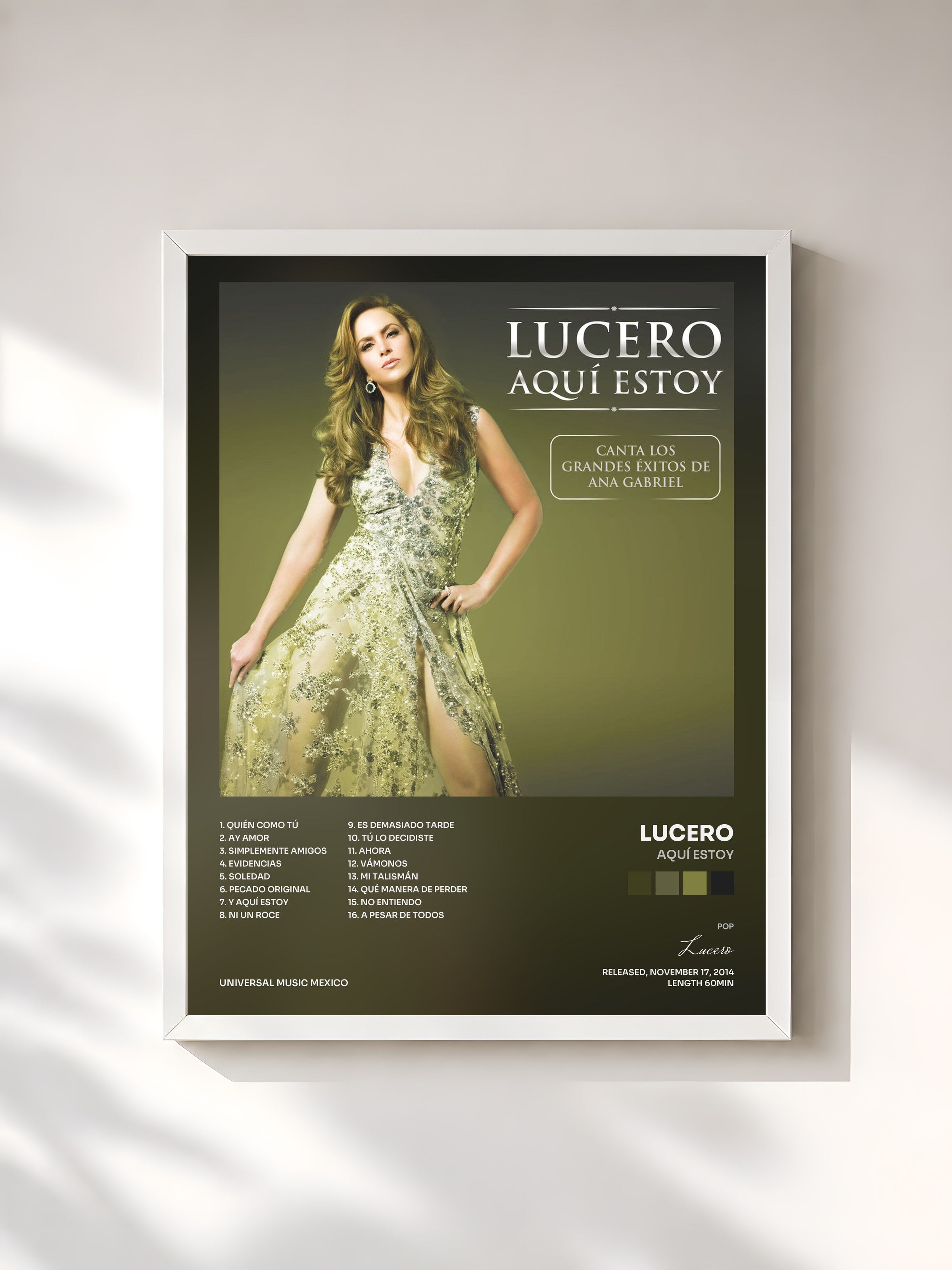 #blanc Tableau de l'album Aquí Estoy de Lucero, cadre blanc, imprimé et encadré en France