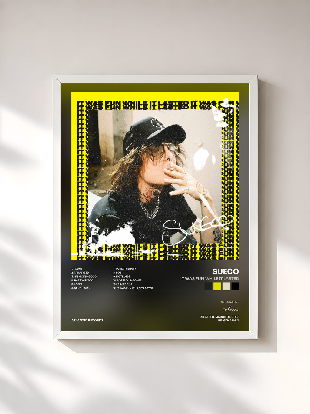 #blanc It Was Fun While It Lasted by Sueco as a framed art print, white frame, printed and framed in France