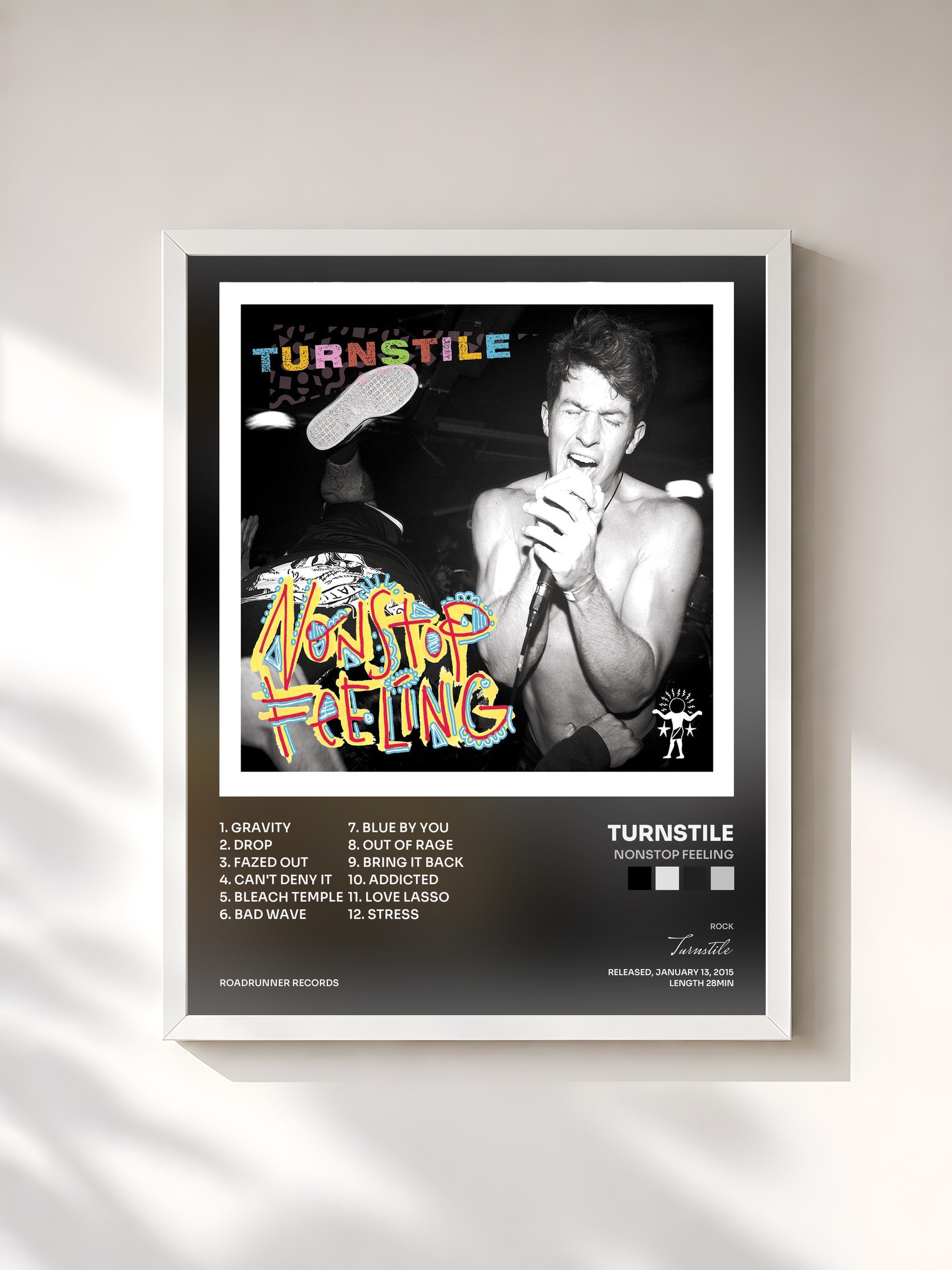 #blanc Tableau de l'album Nonstop Feeling de Turnstile, cadre blanc, imprimé et encadré en France