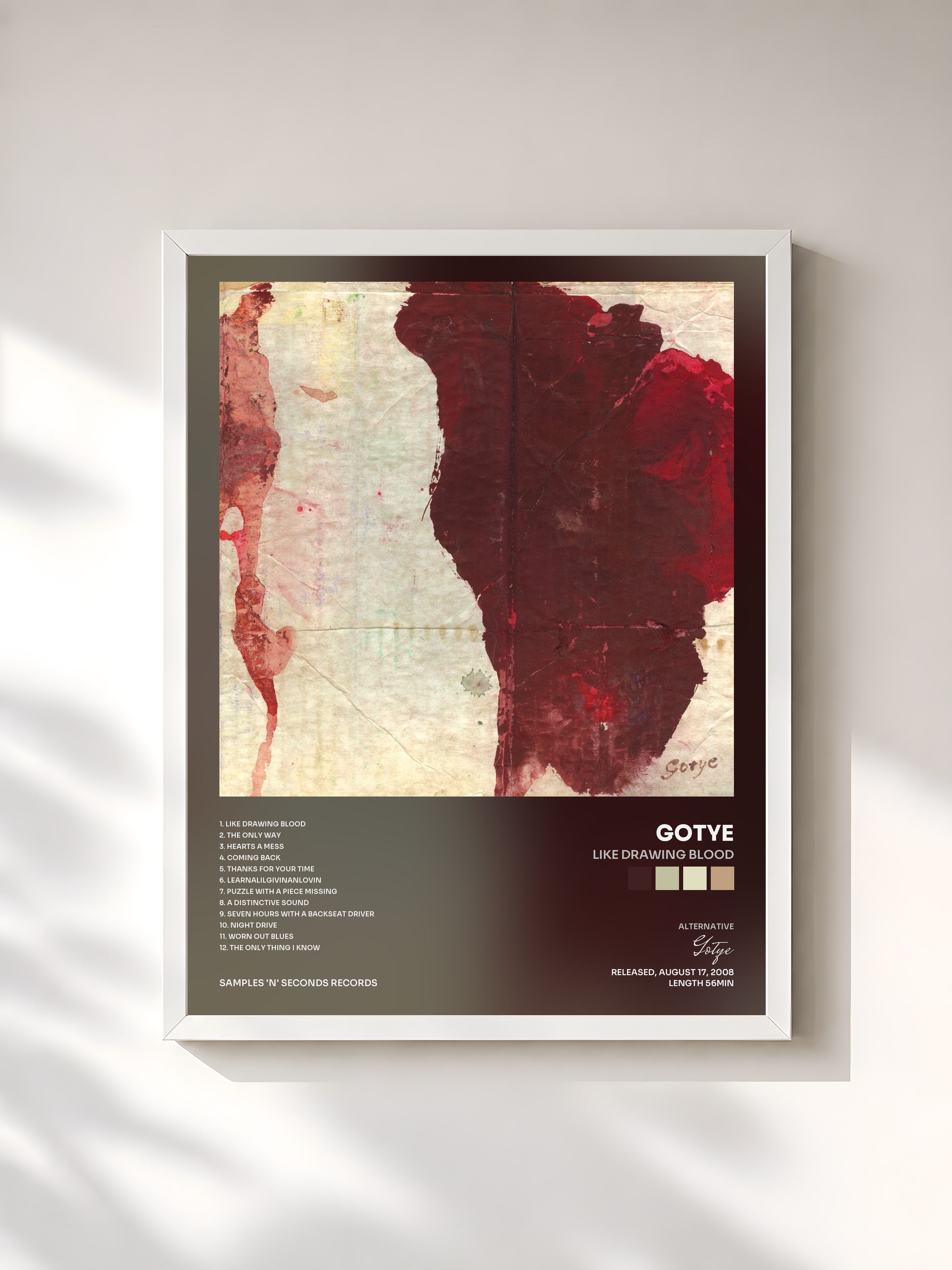 #blanc Tableau de l'album Like Drawing Blood de Gotye, cadre blanc, imprimé et encadré en France