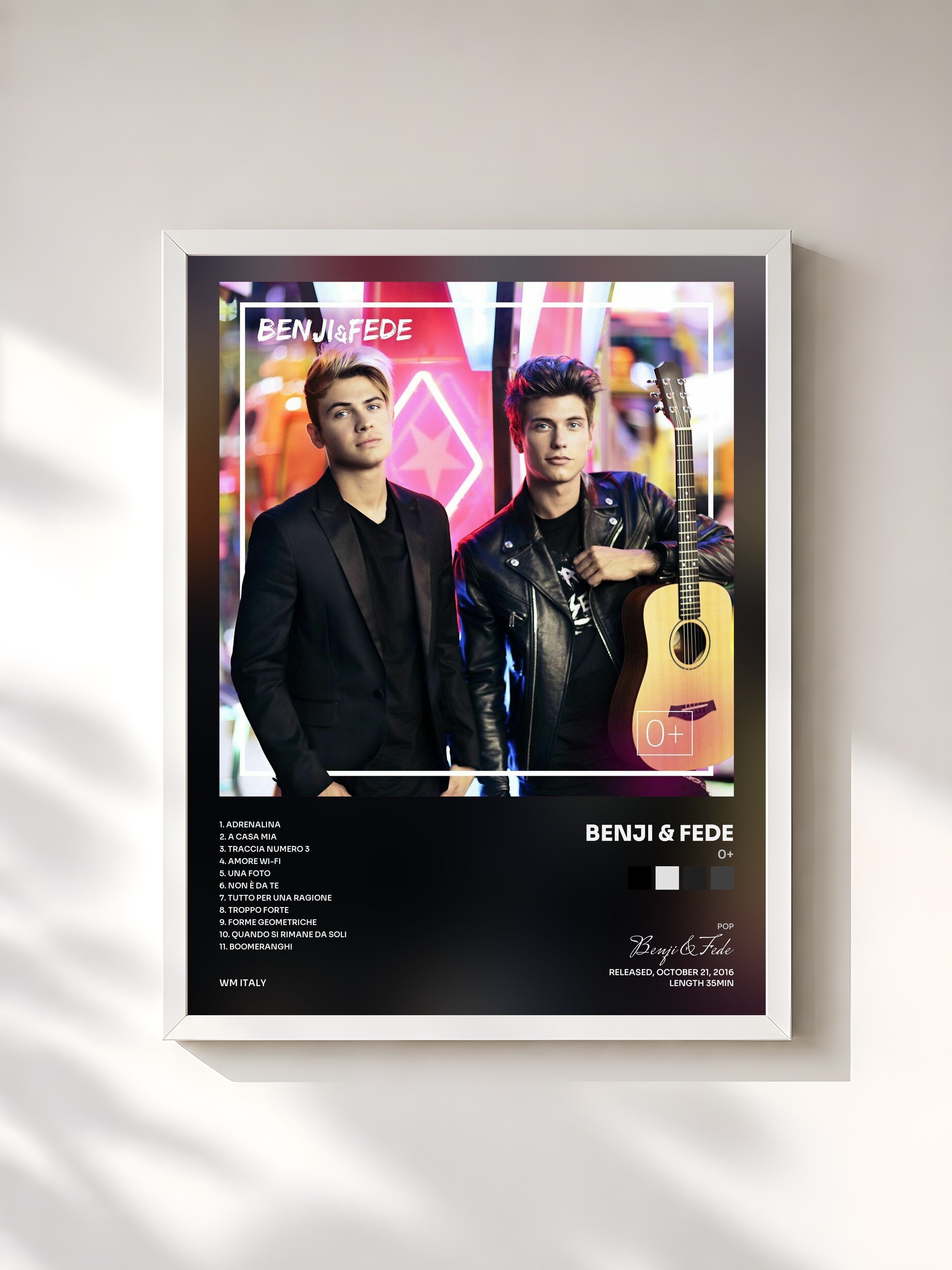 #blanc Tableau de l'album 0+ de Benji & Fede, cadre blanc, imprimé et encadré en France