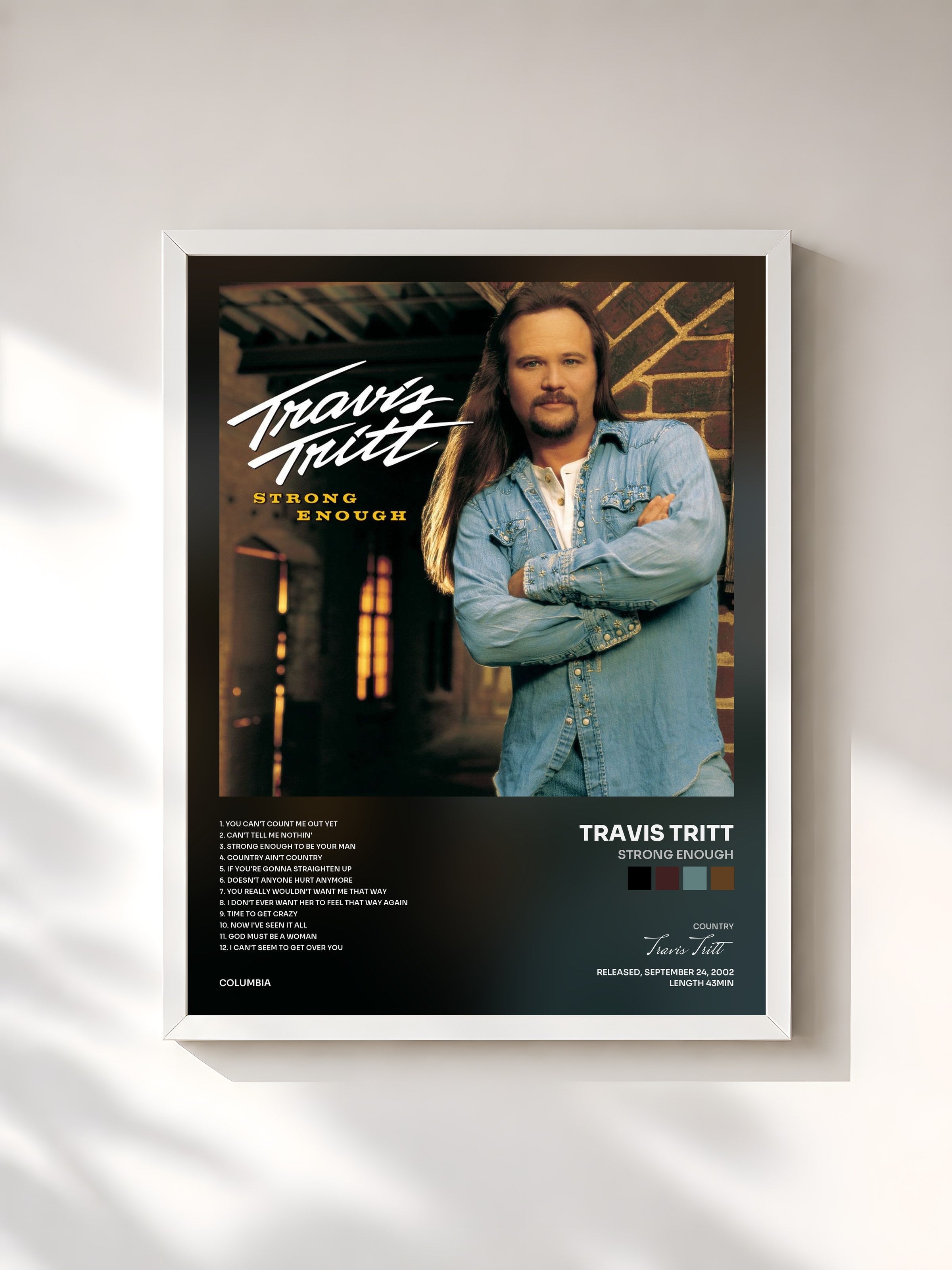 #blanc Tableau de l'album Strong Enough de Travis Tritt, cadre blanc, imprimé et encadré en France