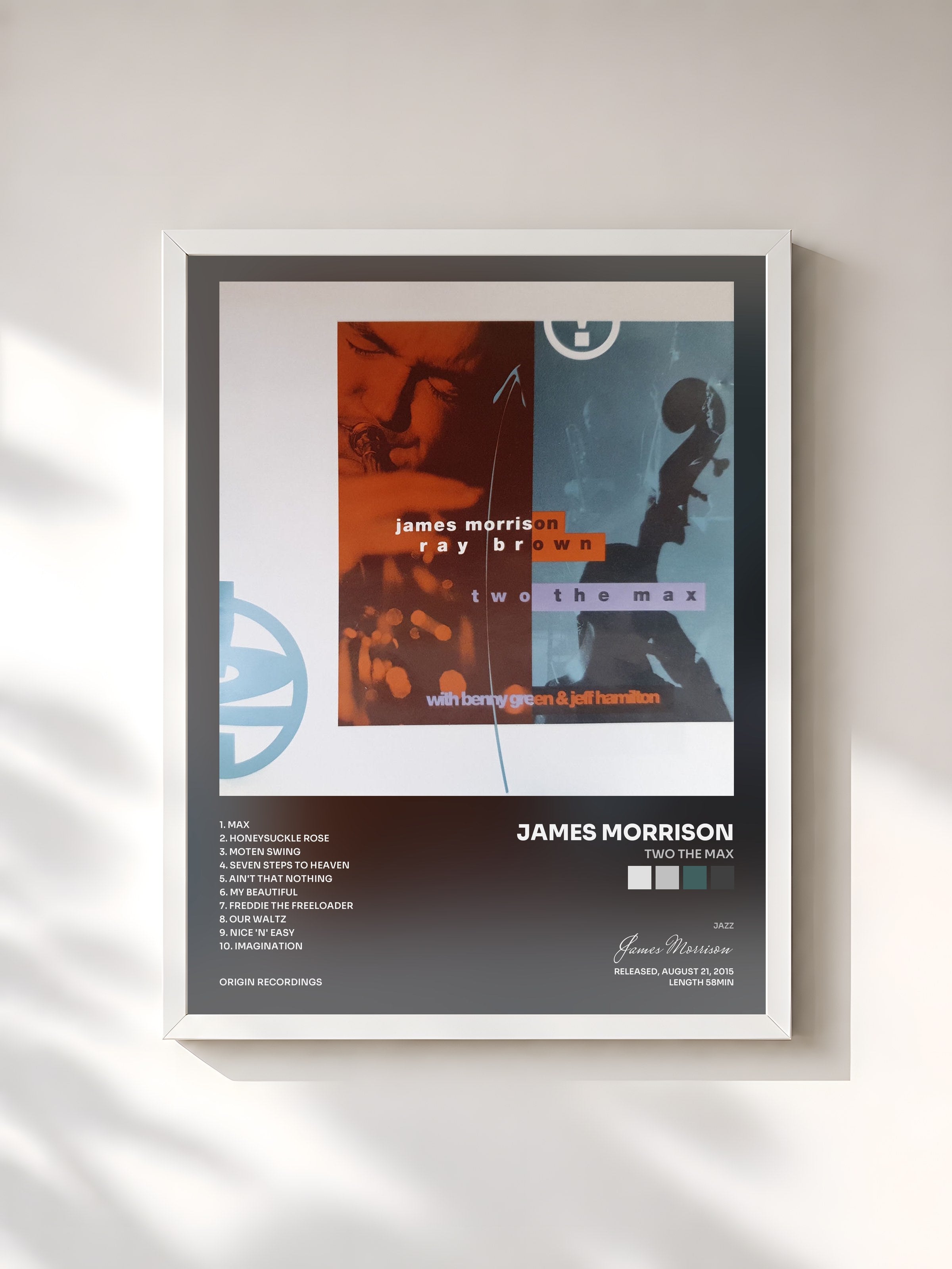 #blanc Tableau de l'album Two The Max de James Morrison, cadre blanc, imprimé et encadré en France