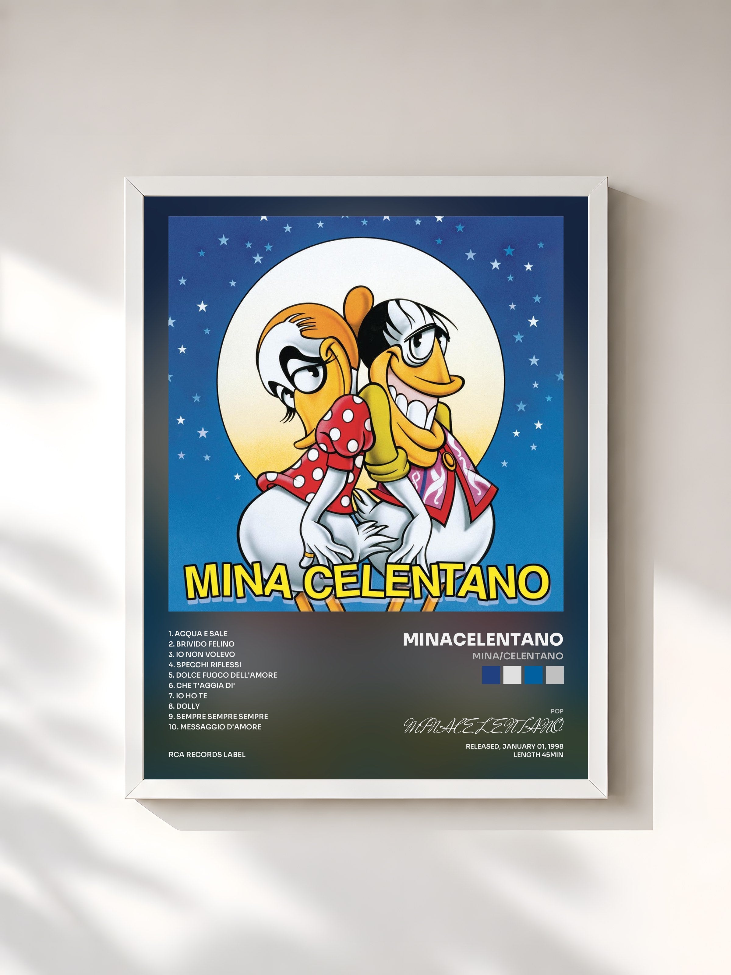 #blanc Tableau de l'album Mina/Celentano de MINACELENTANO, cadre blanc, imprimé et encadré en France