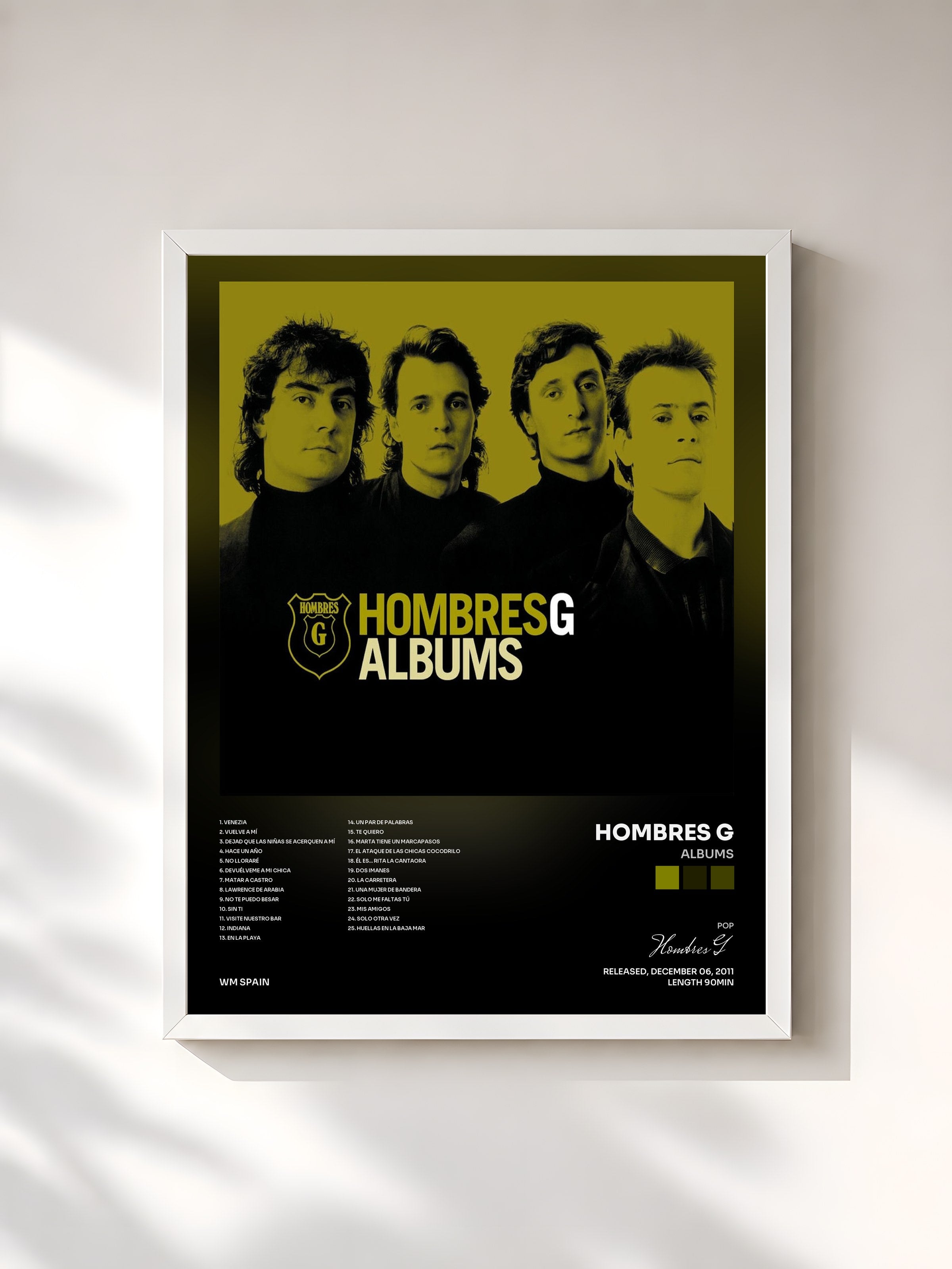 #blanc Tableau de l'album Albums de Hombres G, cadre blanc, imprimé et encadré en France