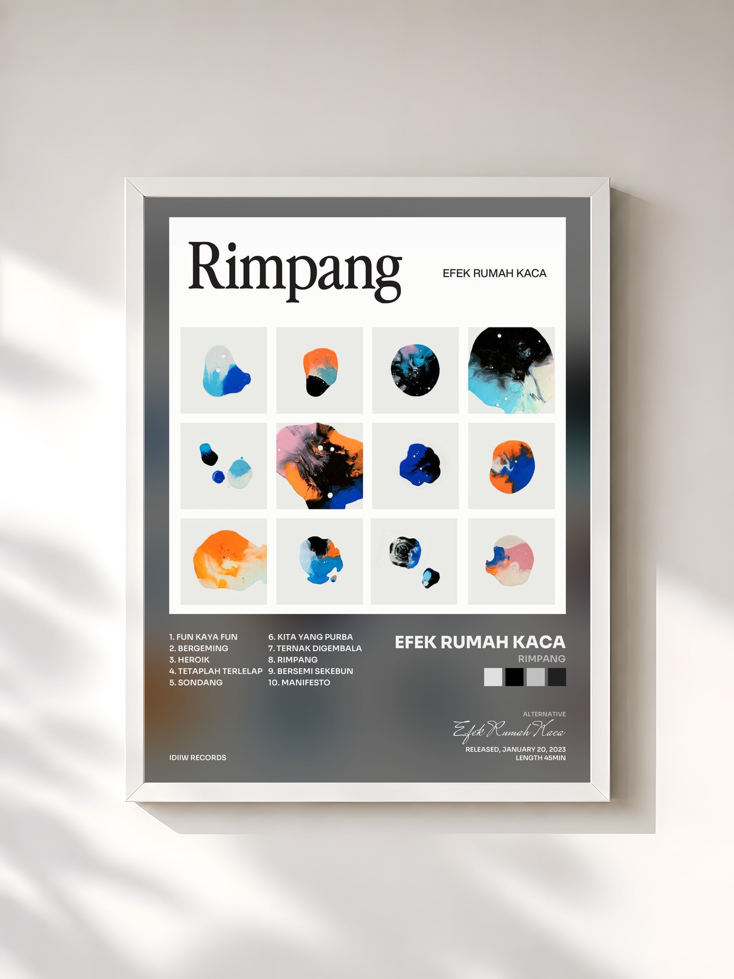 #blanc Tableau de l'album Rimpang de Efek Rumah Kaca, cadre blanc, imprimé et encadré en France