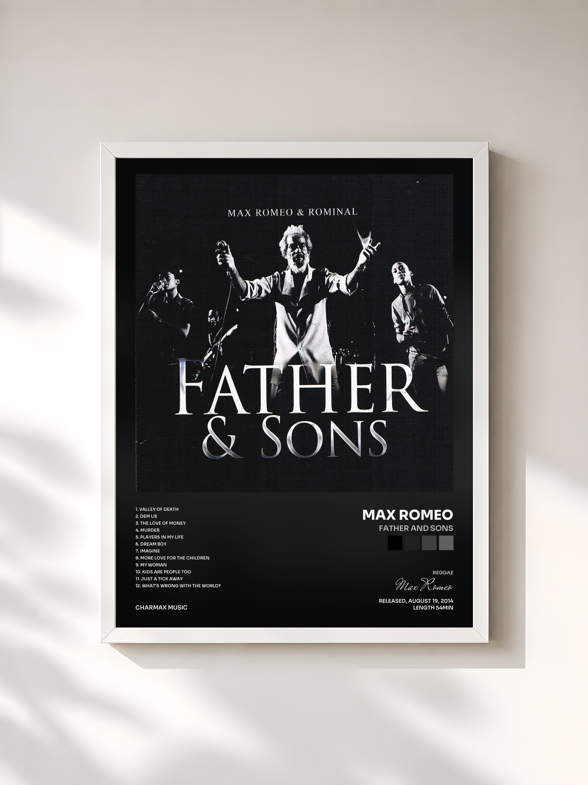 #blanc Tableau de l'album Father and Sons de Max Romeo, cadre blanc, imprimé et encadré en France