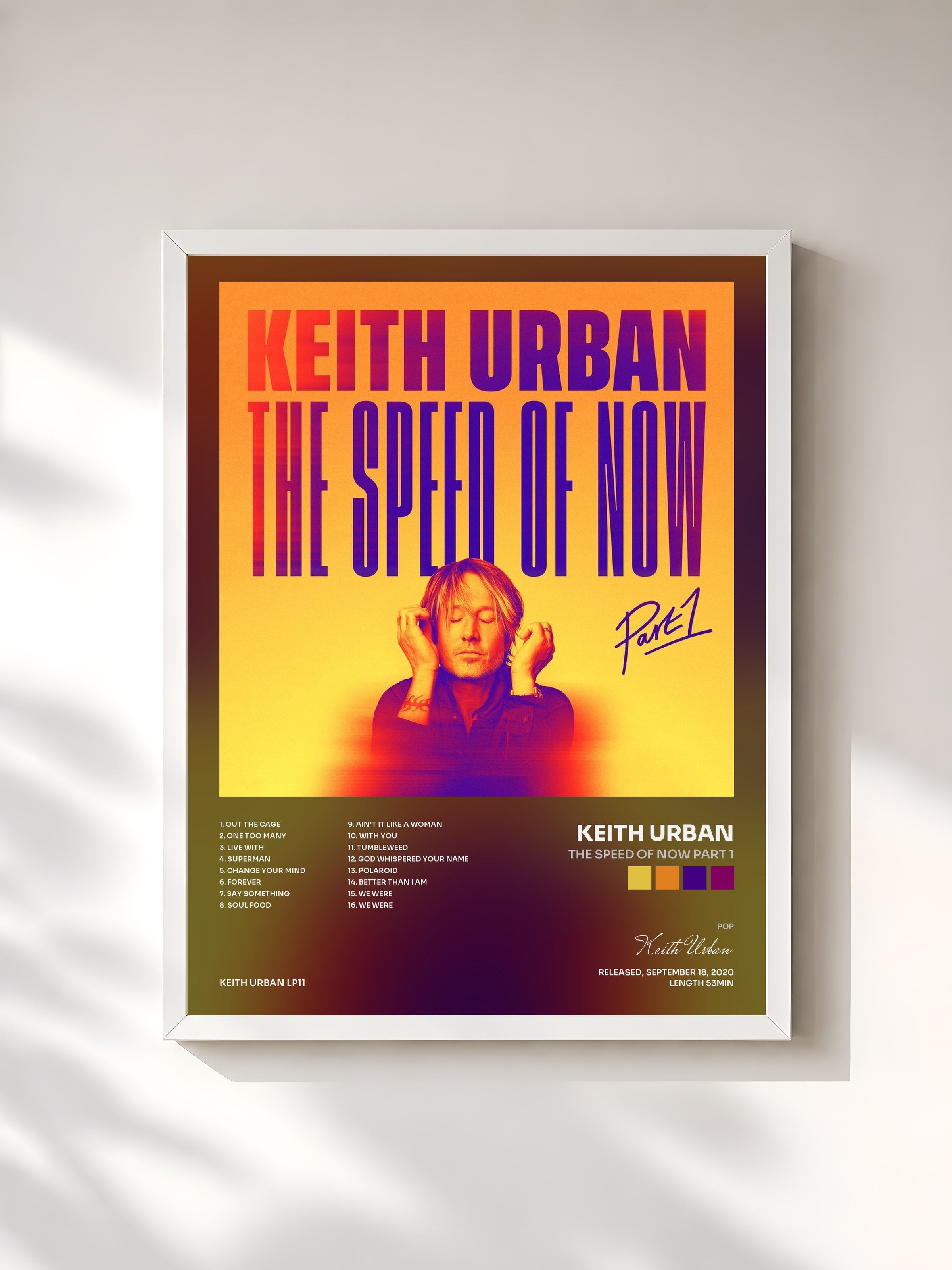 #blanc Tableau de l'album THE SPEED OF NOW Part 1 de Keith Urban, cadre blanc, imprimé et encadré en France
