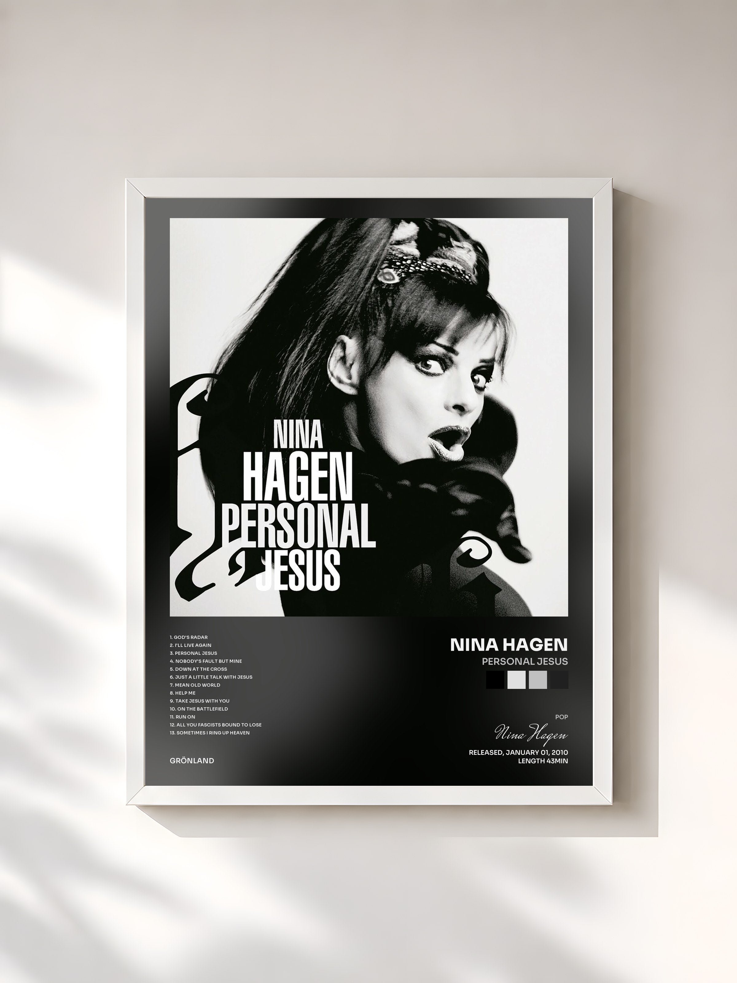 #blanc Tableau de l'album Personal Jesus de Nina Hagen, cadre blanc, imprimé et encadré en France