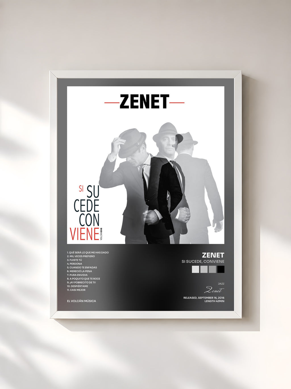 #blanc Tableau de l'album Si Sucede, Conviene de Zenet, cadre blanc, imprimé et encadré en France