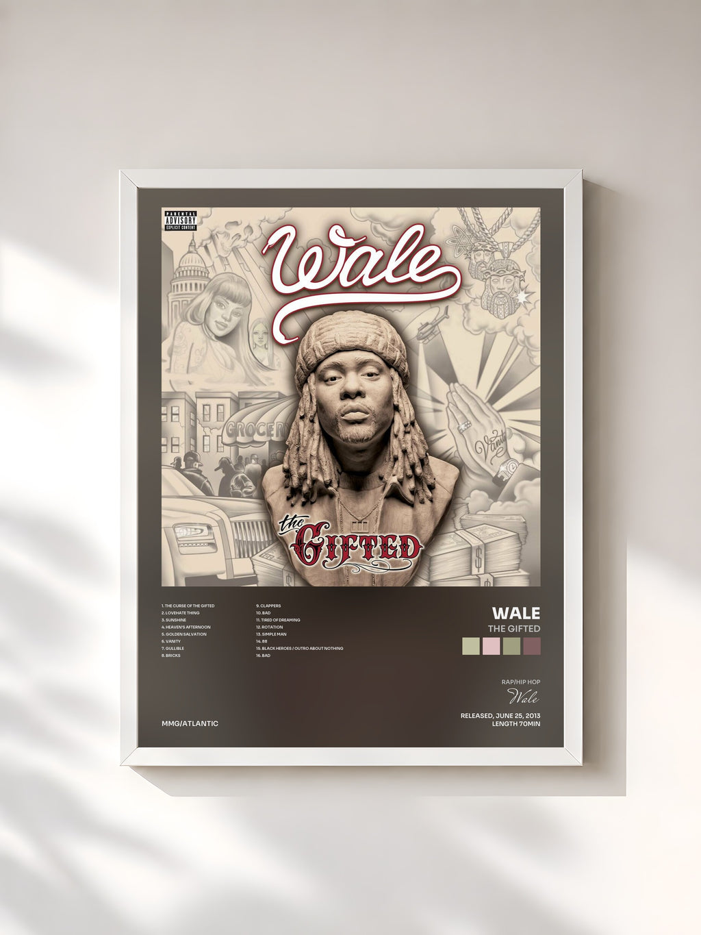 #blanc Tableau de l'album The Gifted de Wale, cadre blanc, imprimé et encadré en France