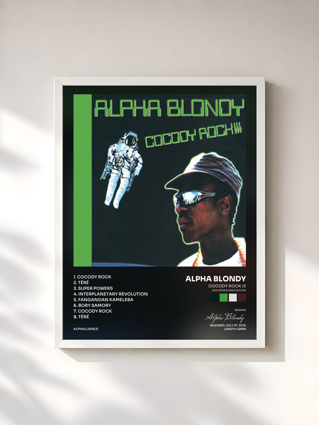#blanc Tableau de l'album Cocody Rock !!! (2010 Remastered Edition) de Alpha Blondy, cadre blanc, imprimé et encadré en France