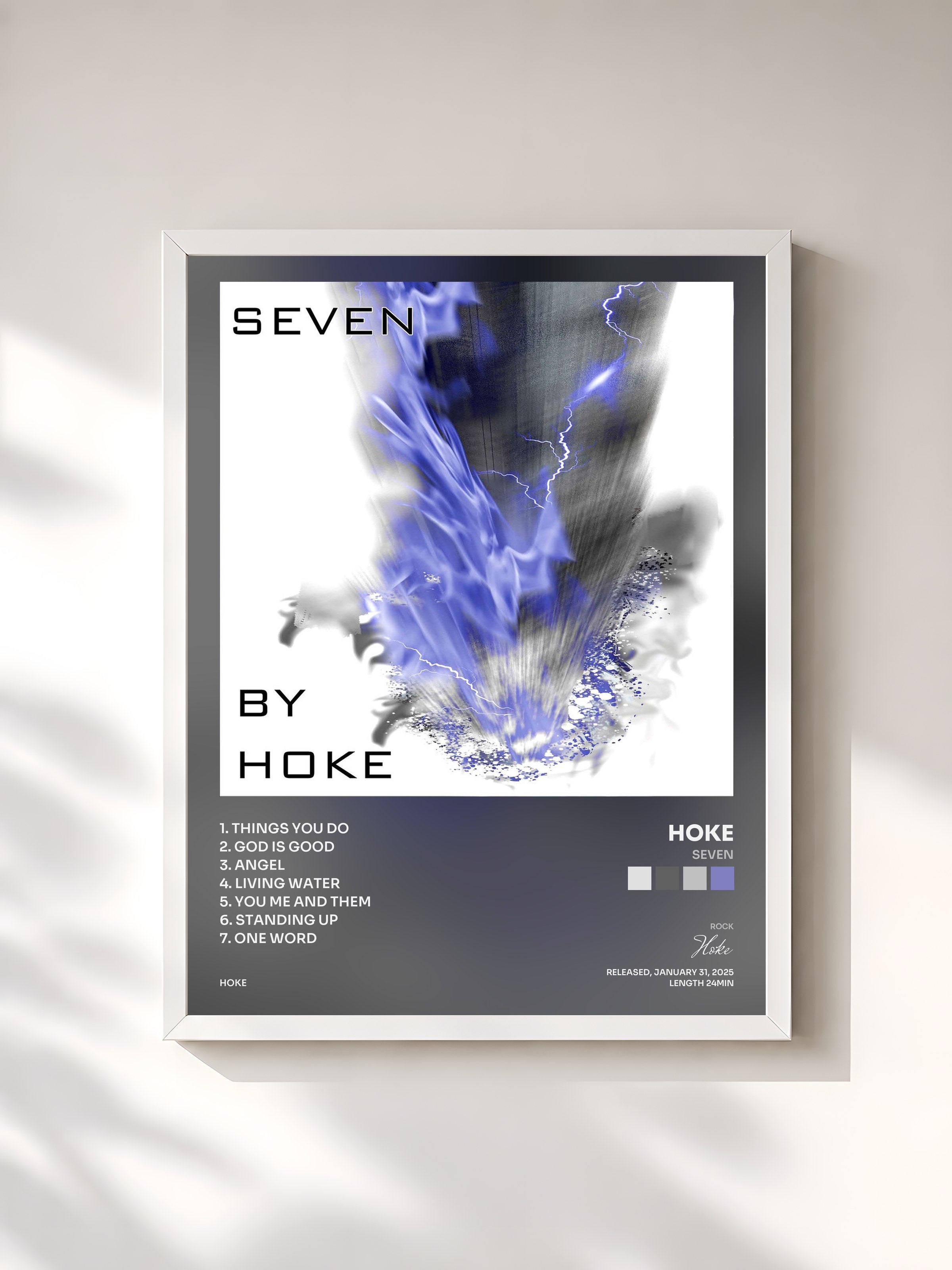#blanc Tableau de l'album Seven de Hoke, cadre blanc, imprimé et encadré en France