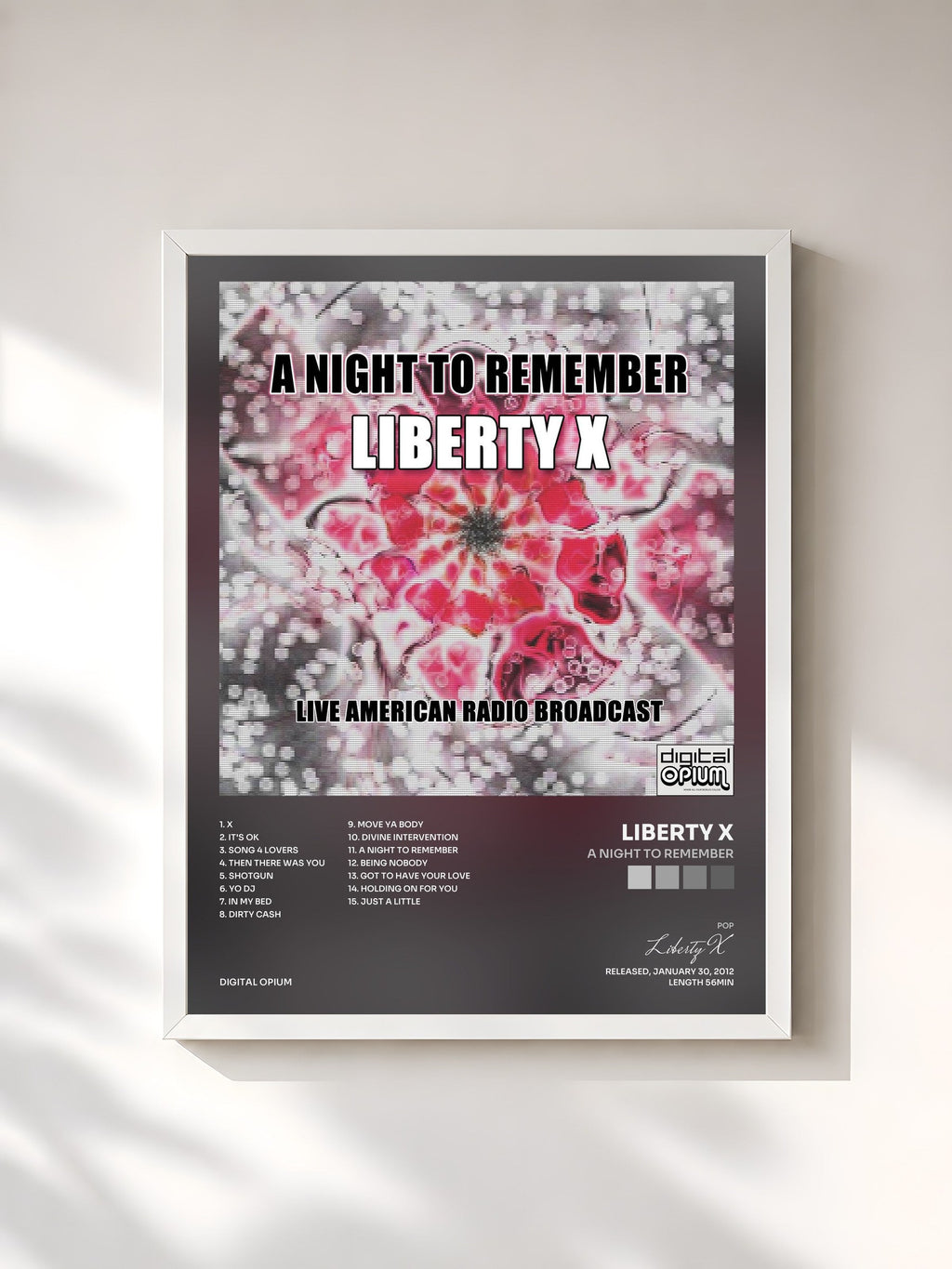 #blanc Tableau de l'album A Night To Remember de Liberty X, cadre blanc, imprimé et encadré en France